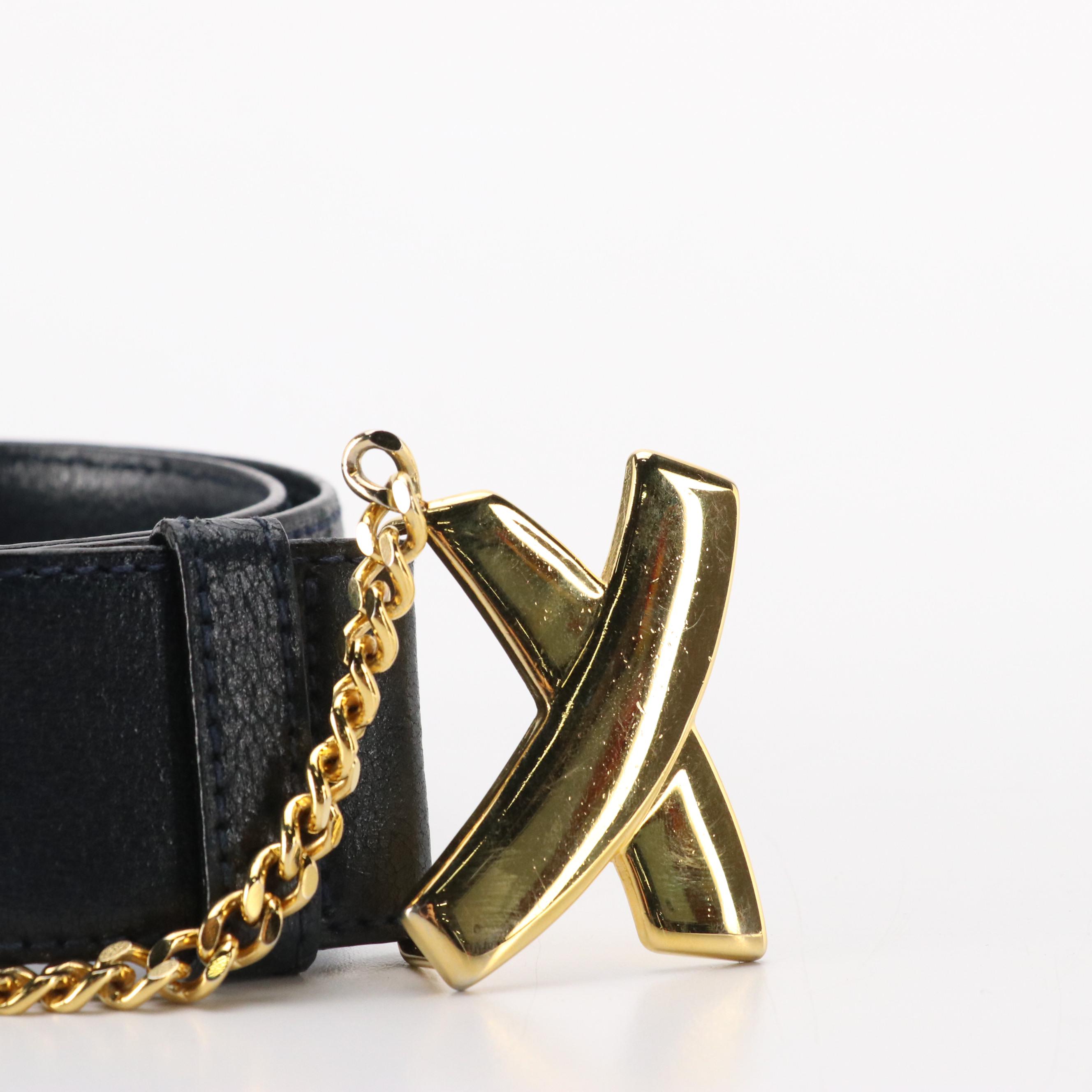 Paloma Picasso Vintage Navy Calfskin Leather Belt