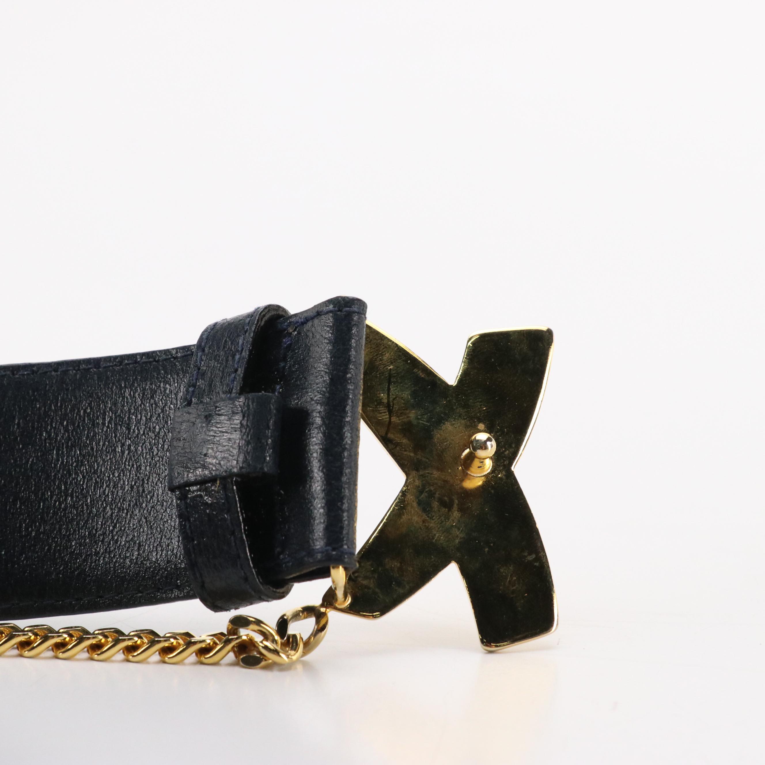 Paloma Picasso Vintage Navy Calfskin Leather Belt