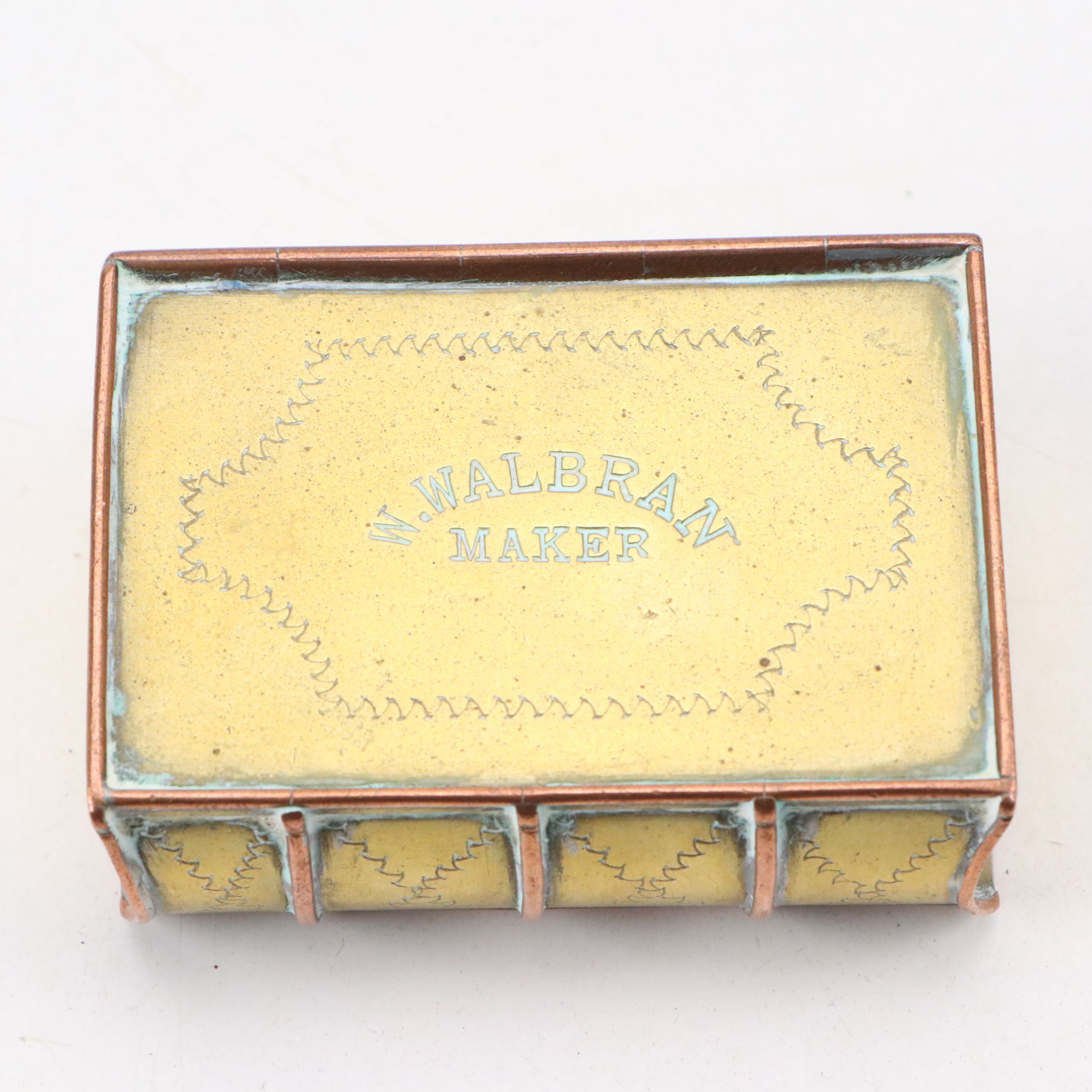 W. Walbran Brass and Copper Hinged Book Box with Other Diminutive Boxes