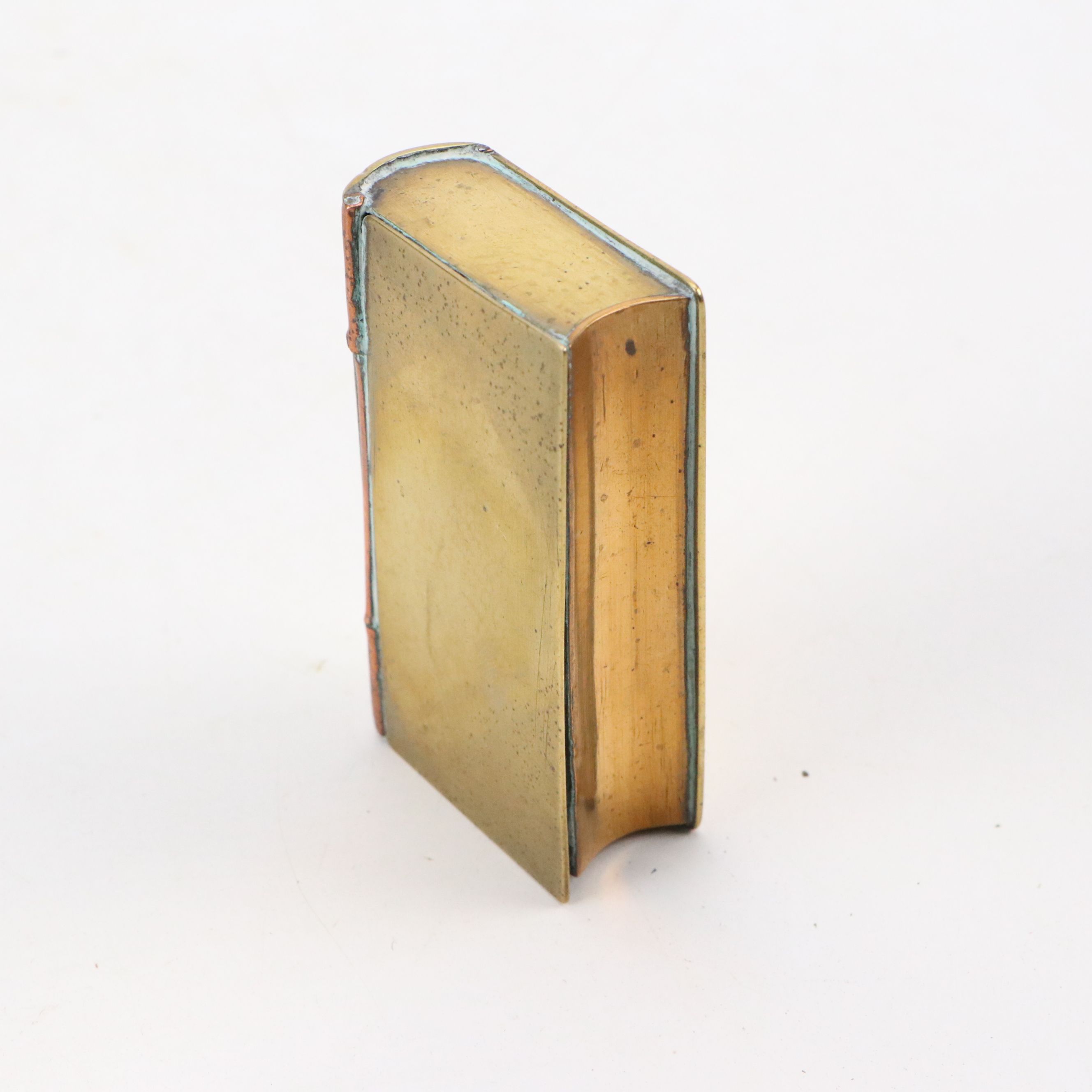 W. Walbran Brass and Copper Hinged Book Box with Other Diminutive Boxes