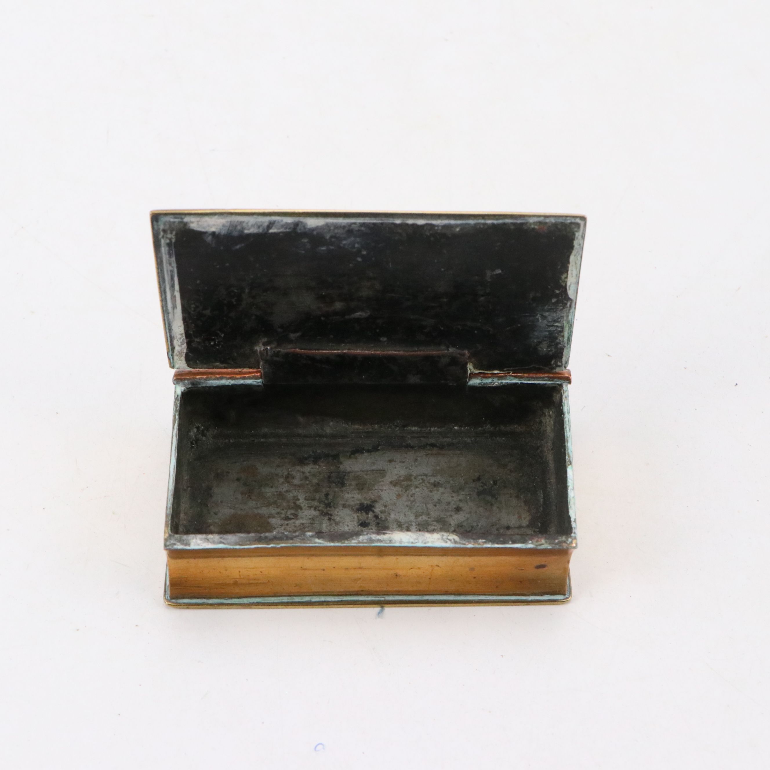 W. Walbran Brass and Copper Hinged Book Box with Other Diminutive Boxes