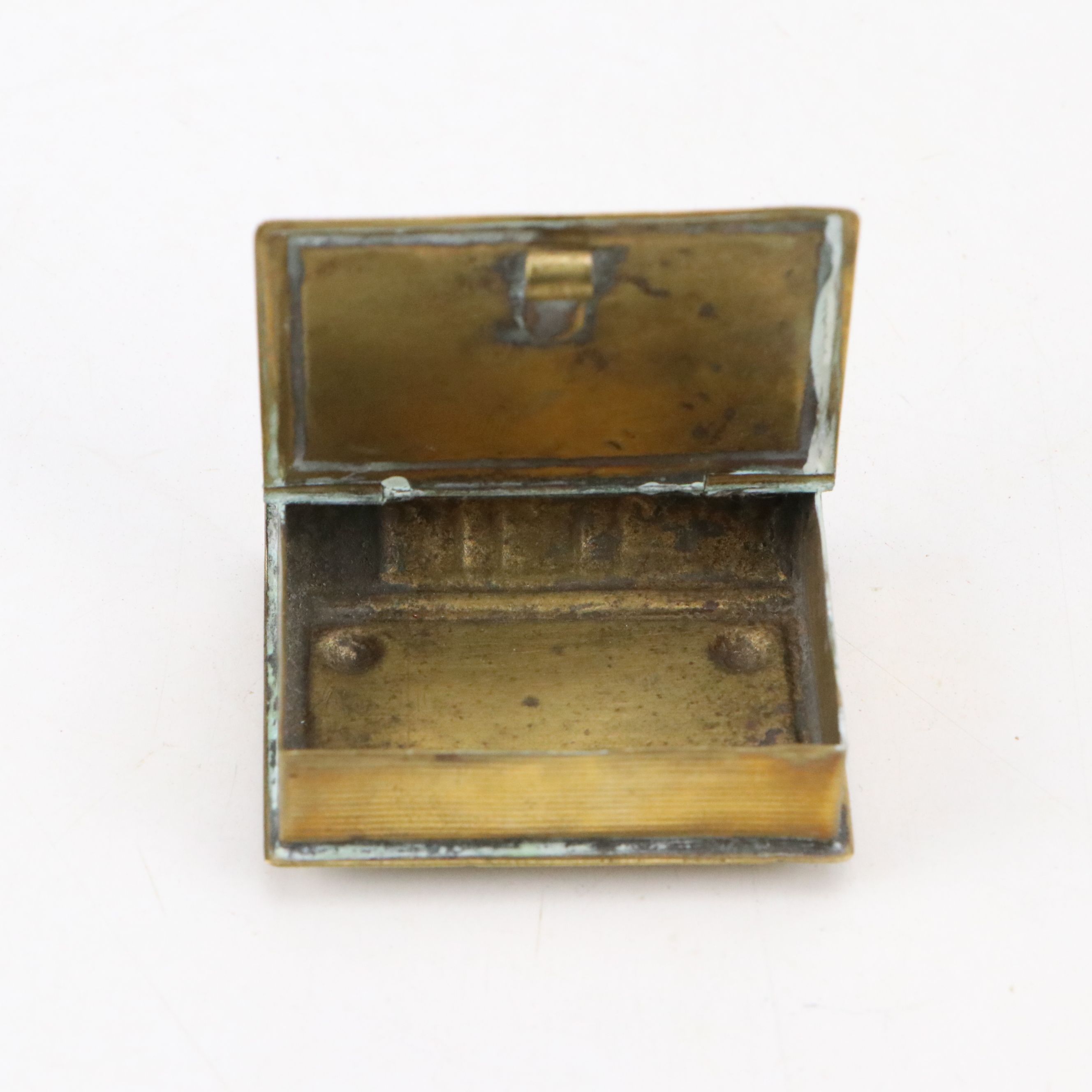 W. Walbran Brass and Copper Hinged Book Box with Other Diminutive Boxes