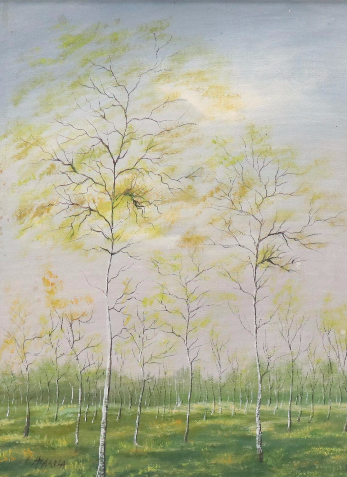 E. Azarola Landscape Oil Painting of Sparse Trees, 21st Century
