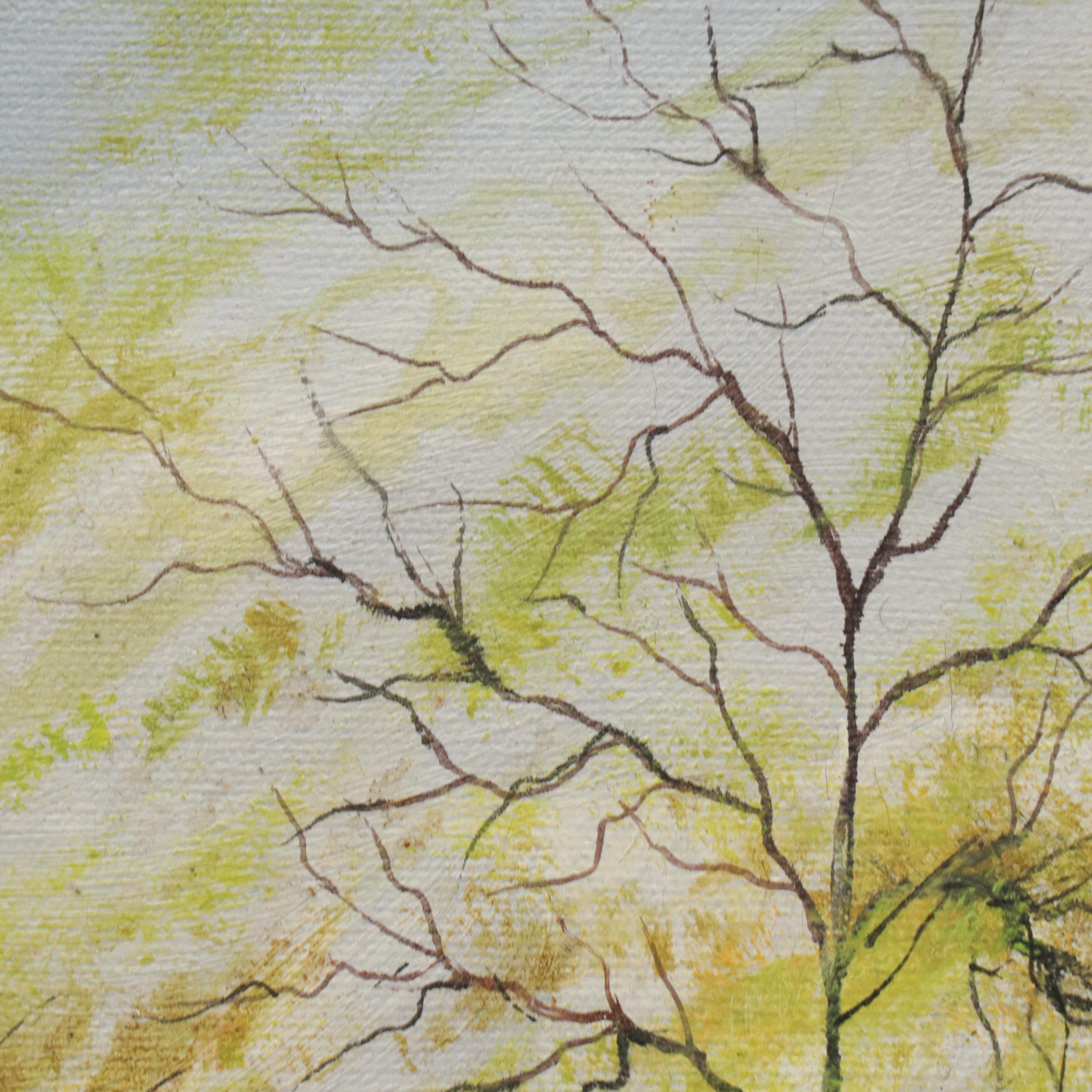 E. Azarola Landscape Oil Painting of Sparse Trees, 21st Century