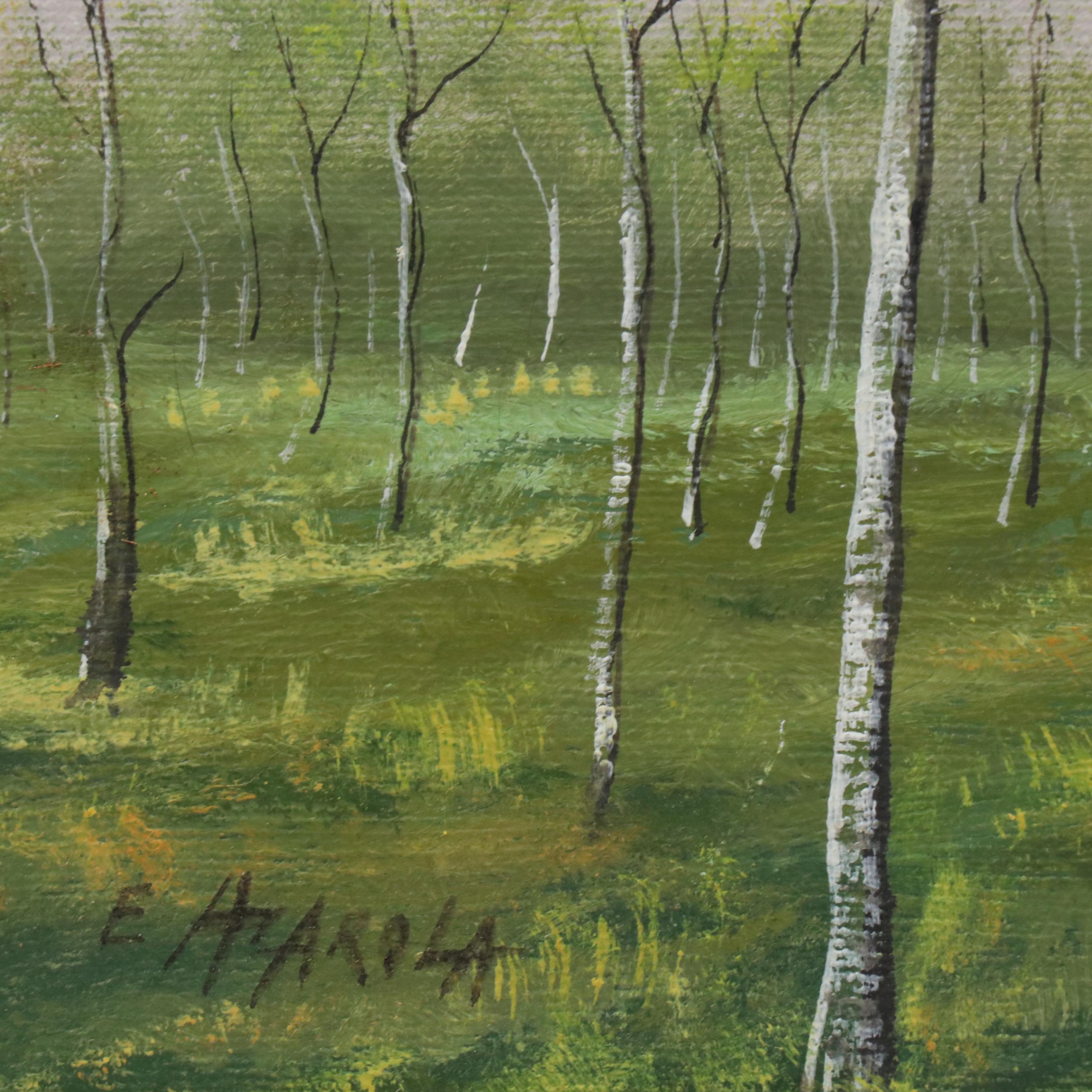 E. Azarola Landscape Oil Painting of Sparse Trees, 21st Century