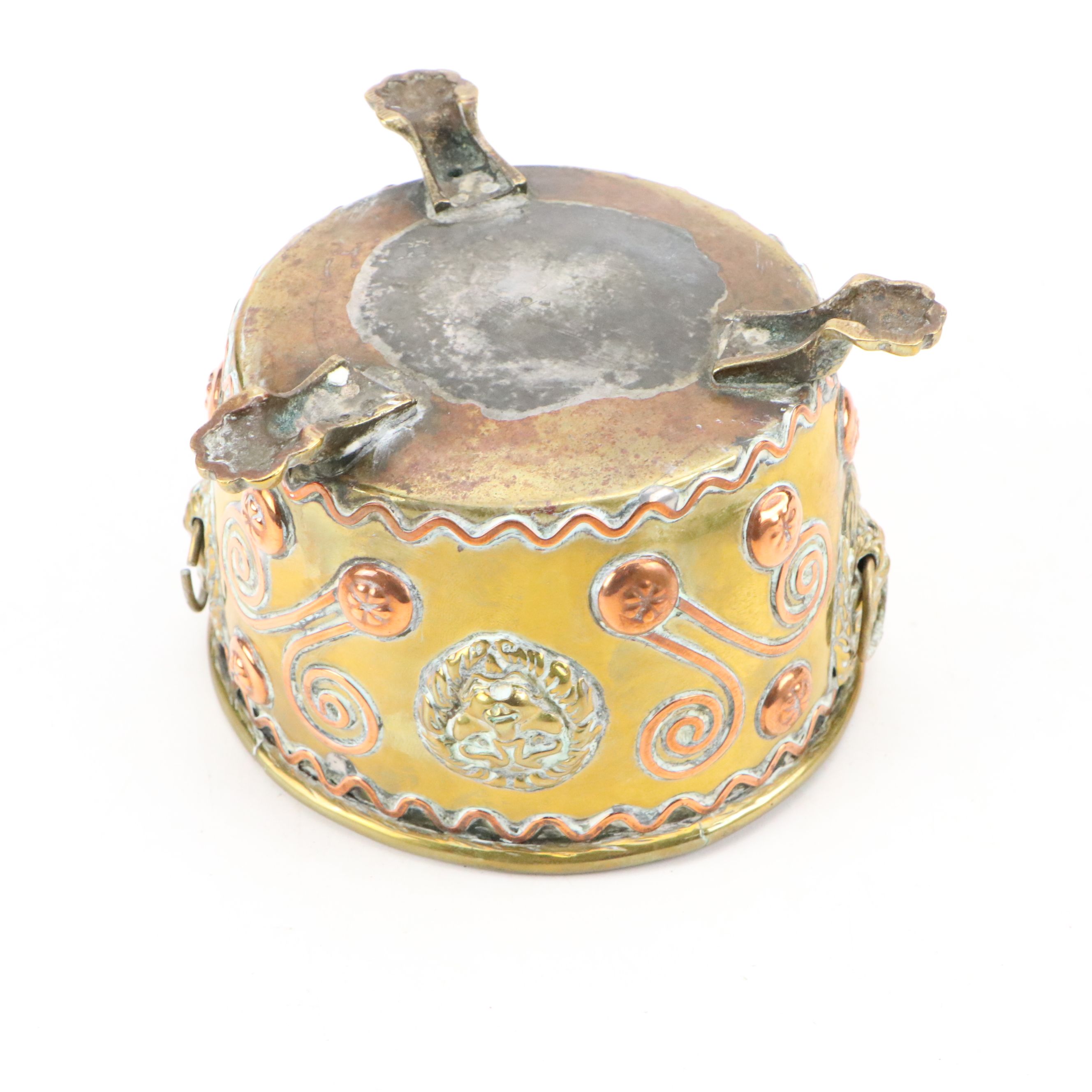 Russian Hammered Brass and Copper Handled Compote with Claw Foot Jardinière
