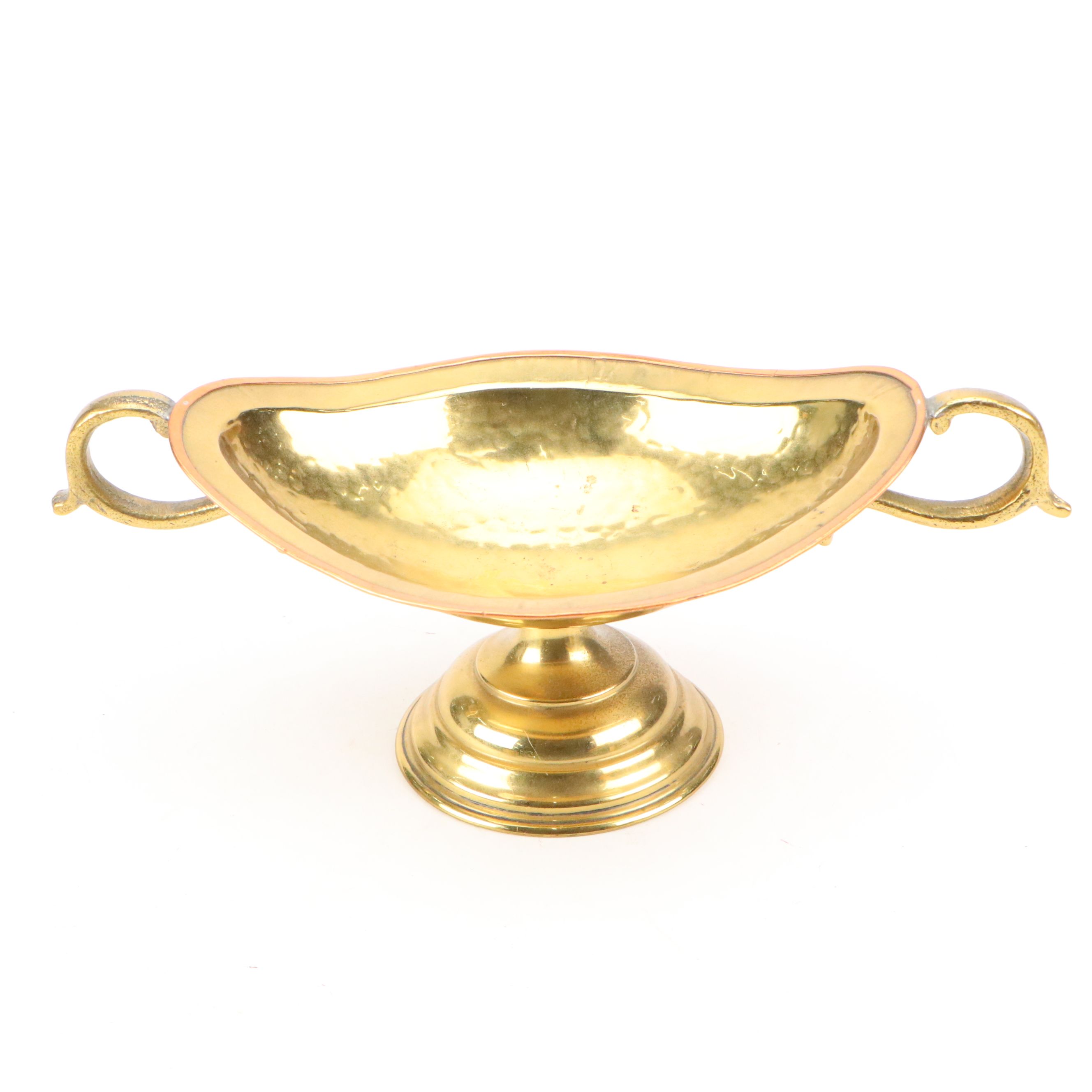 Russian Hammered Brass and Copper Handled Compote with Claw Foot Jardinière