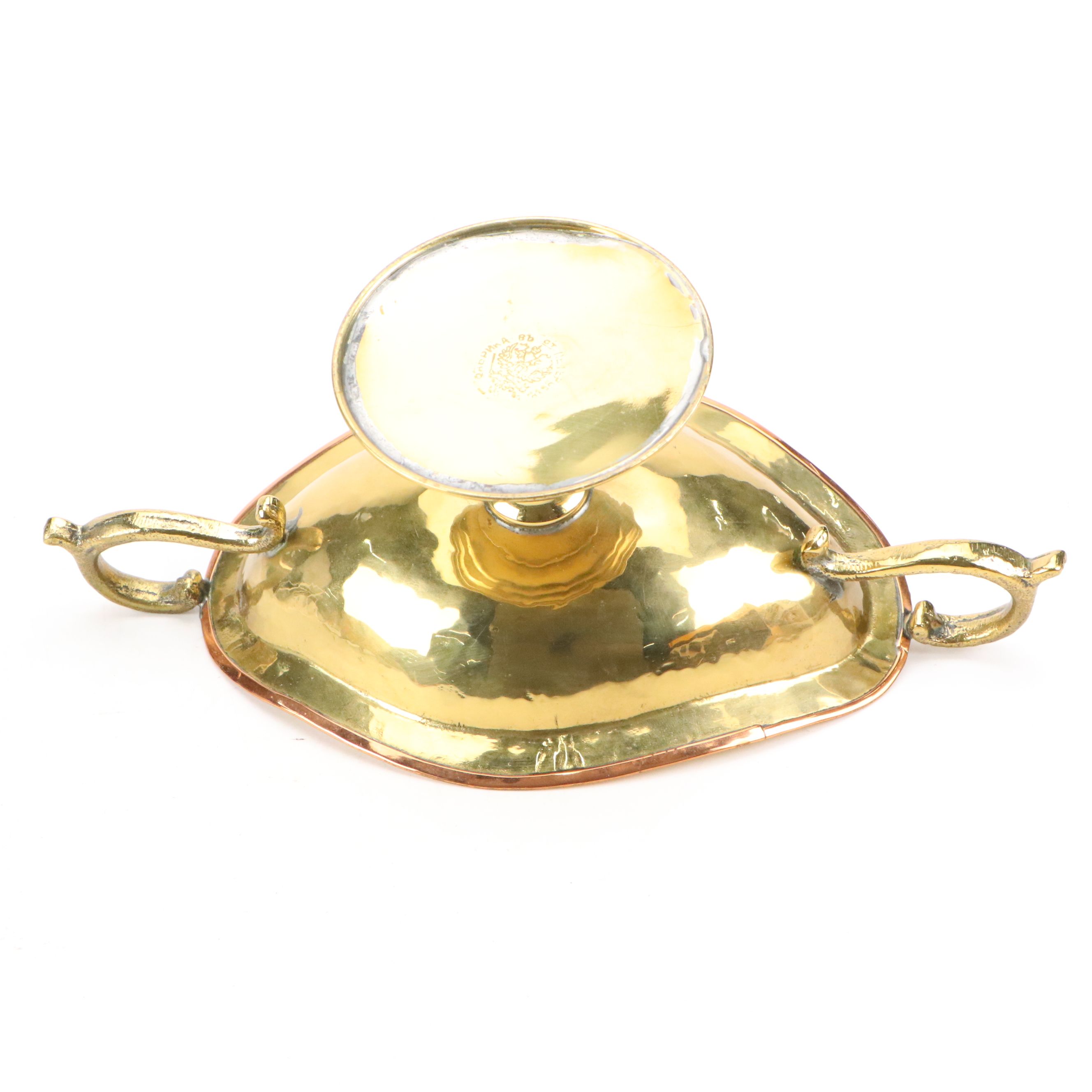 Russian Hammered Brass and Copper Handled Compote with Claw Foot Jardinière