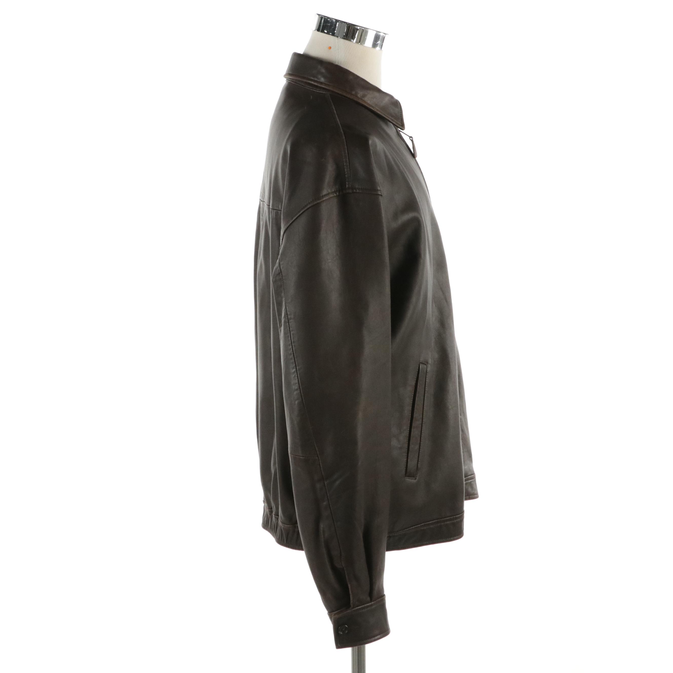 Polo by Ralph Lauren Brown Leather Jacket with Plaid Flannel Lining