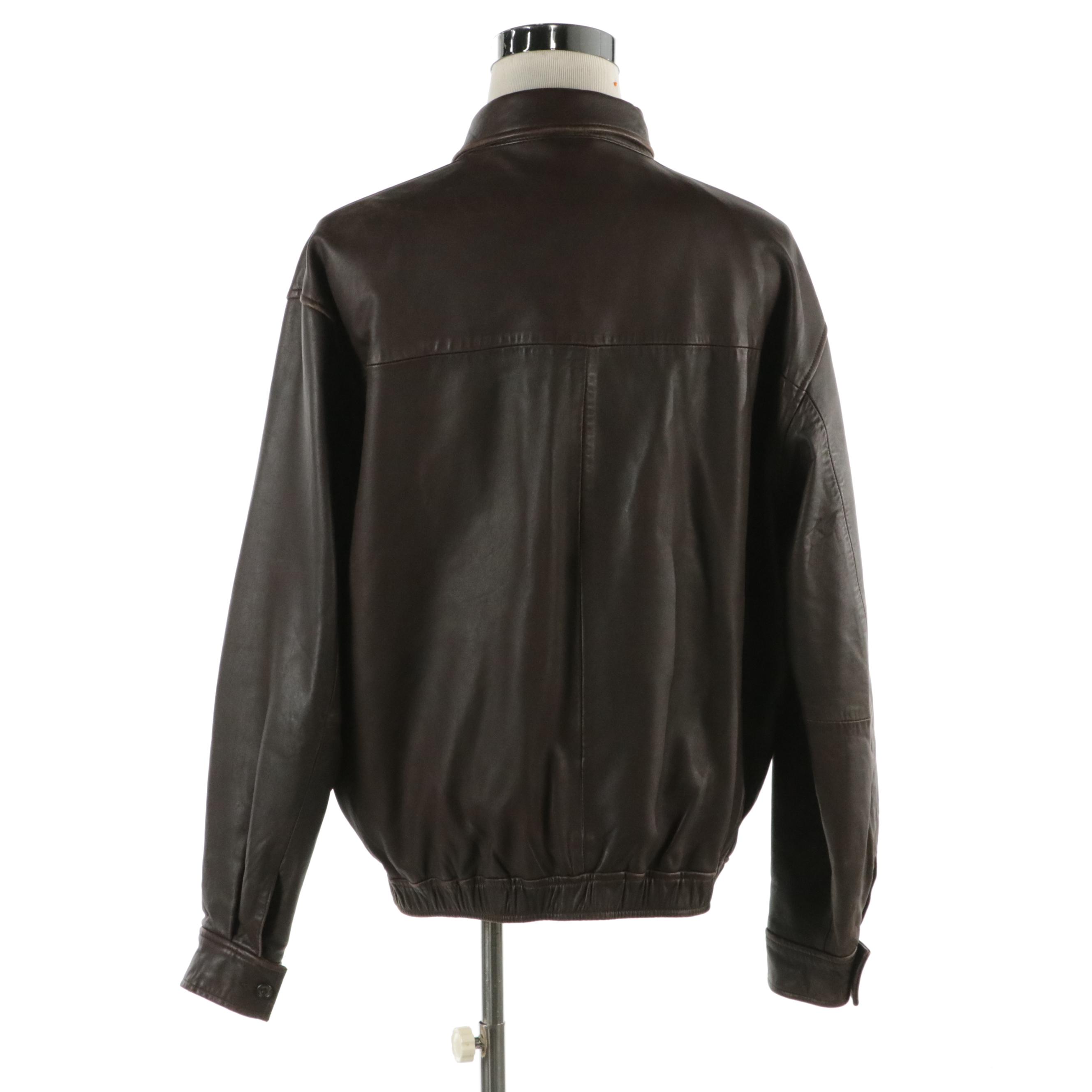 Polo by Ralph Lauren Brown Leather Jacket with Plaid Flannel Lining