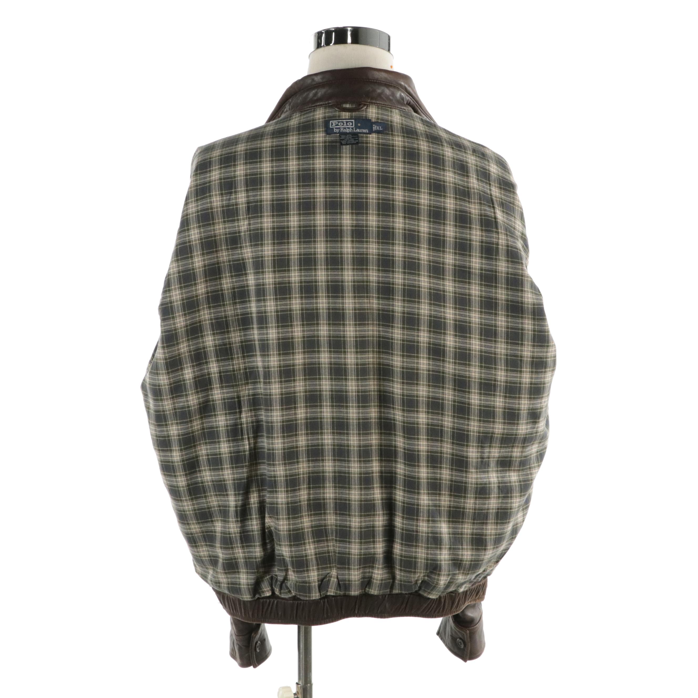 Polo by Ralph Lauren Brown Leather Jacket with Plaid Flannel Lining