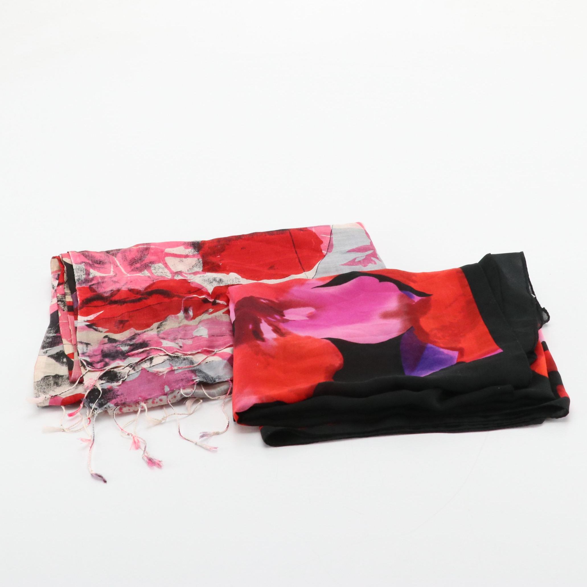 Miraclesuit Floral Polyester Chiffon Scarf with Other Fringed Scarf