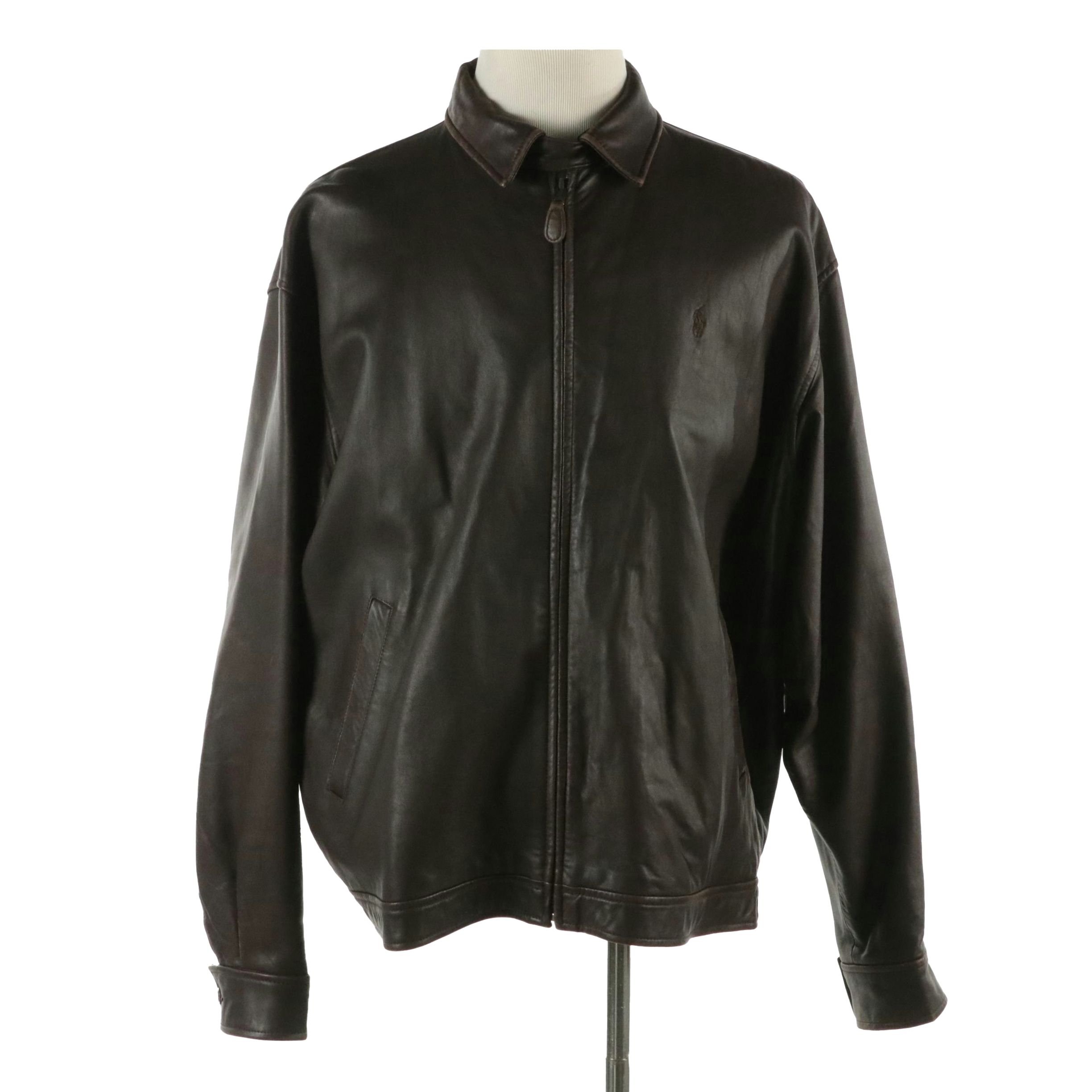 Polo by Ralph Lauren Brown Leather Jacket with Plaid Flannel Lining