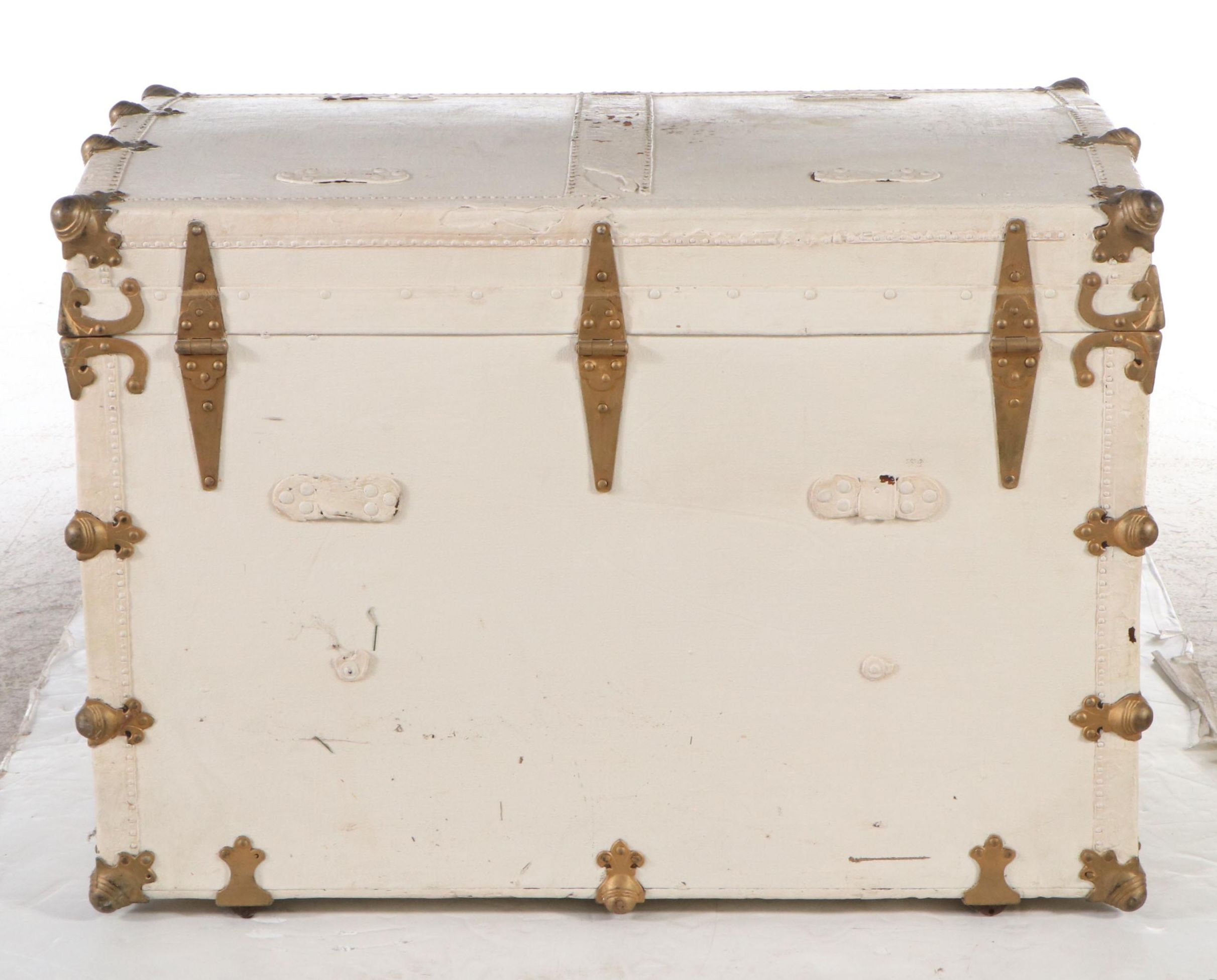 Cream Painted Leather-Bound Trunk, Early 20th Century