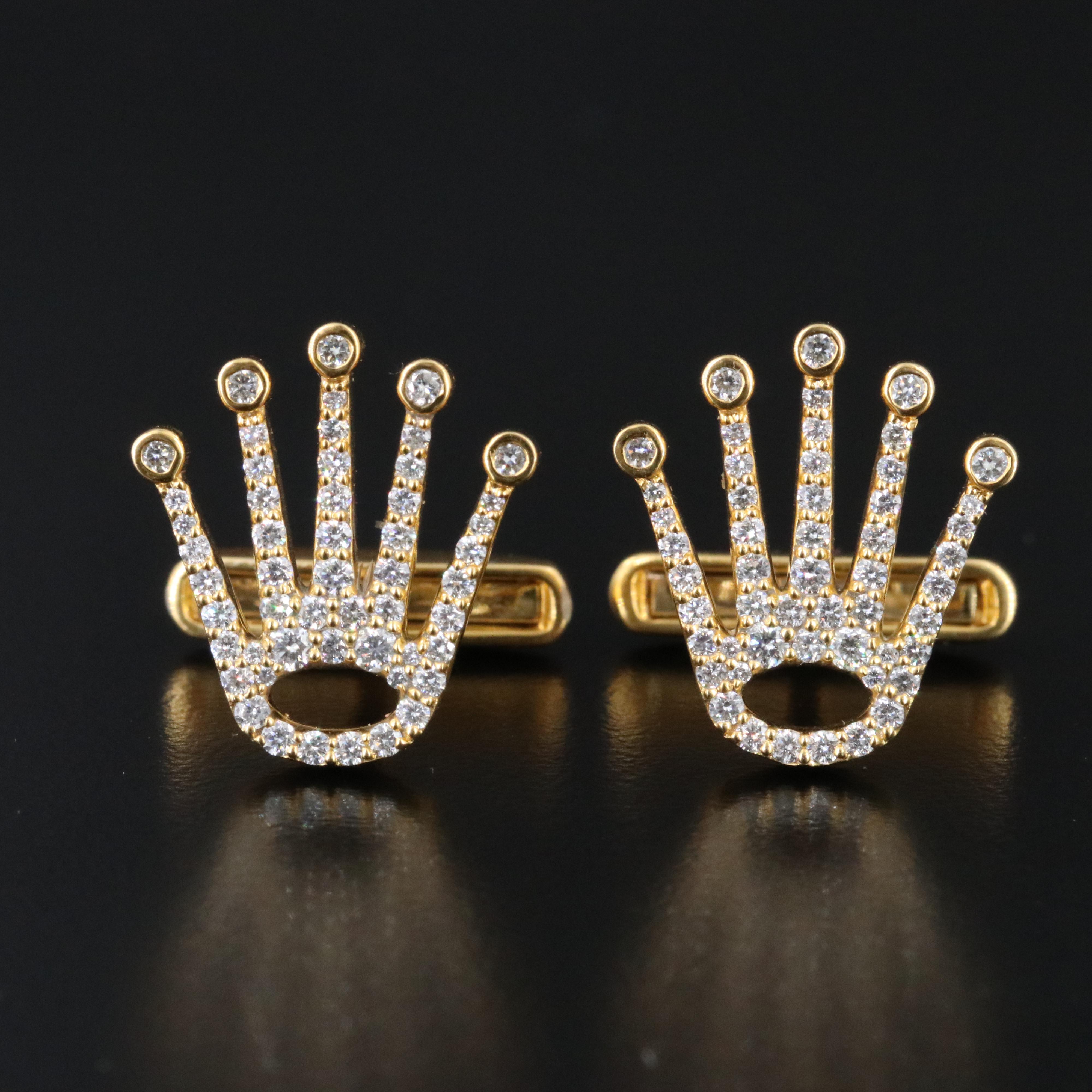 10K 1.20 CTW Diamond Crown Cufflinks