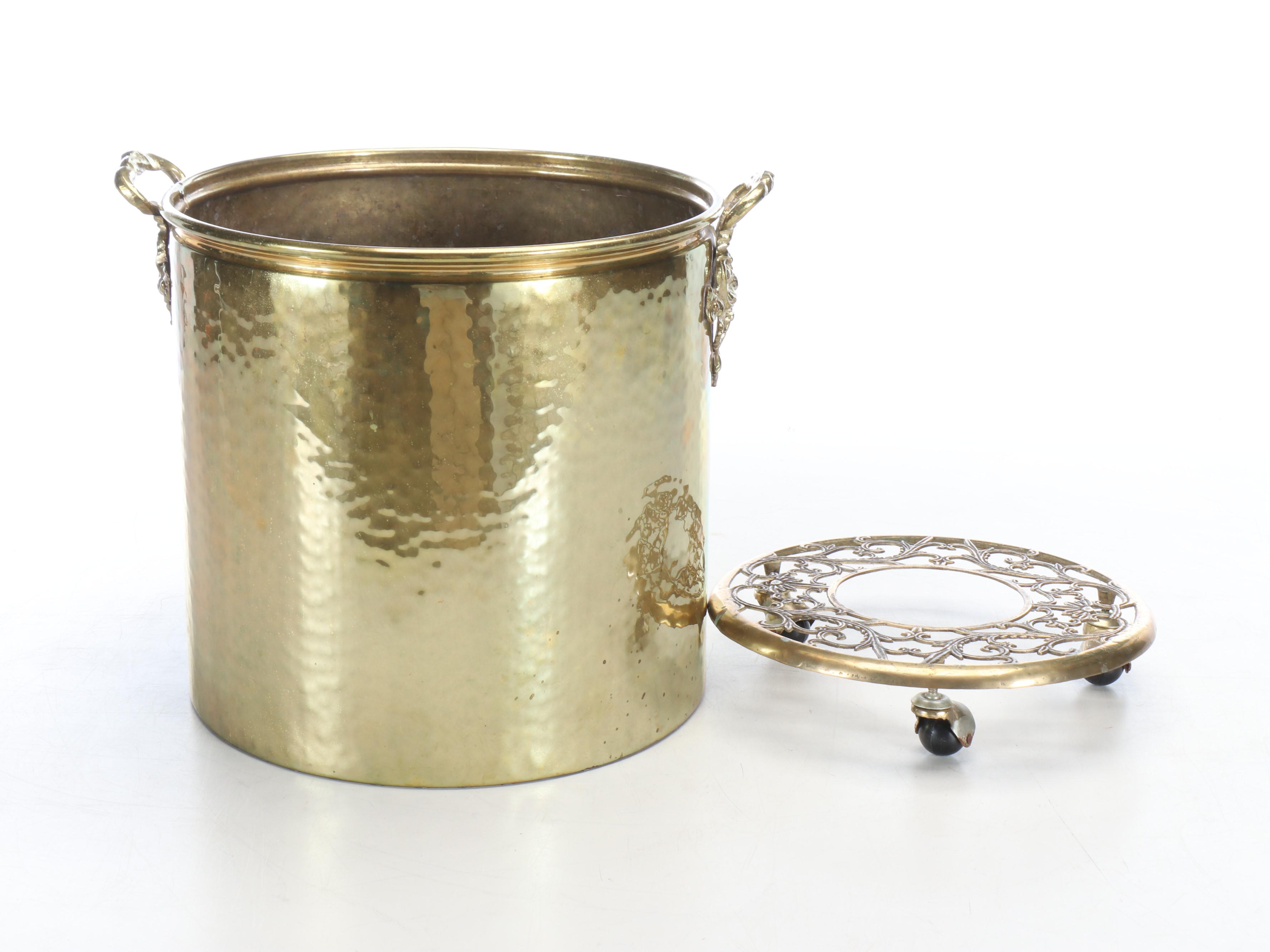 Solid Brass Handled Planter with Wheeled Base