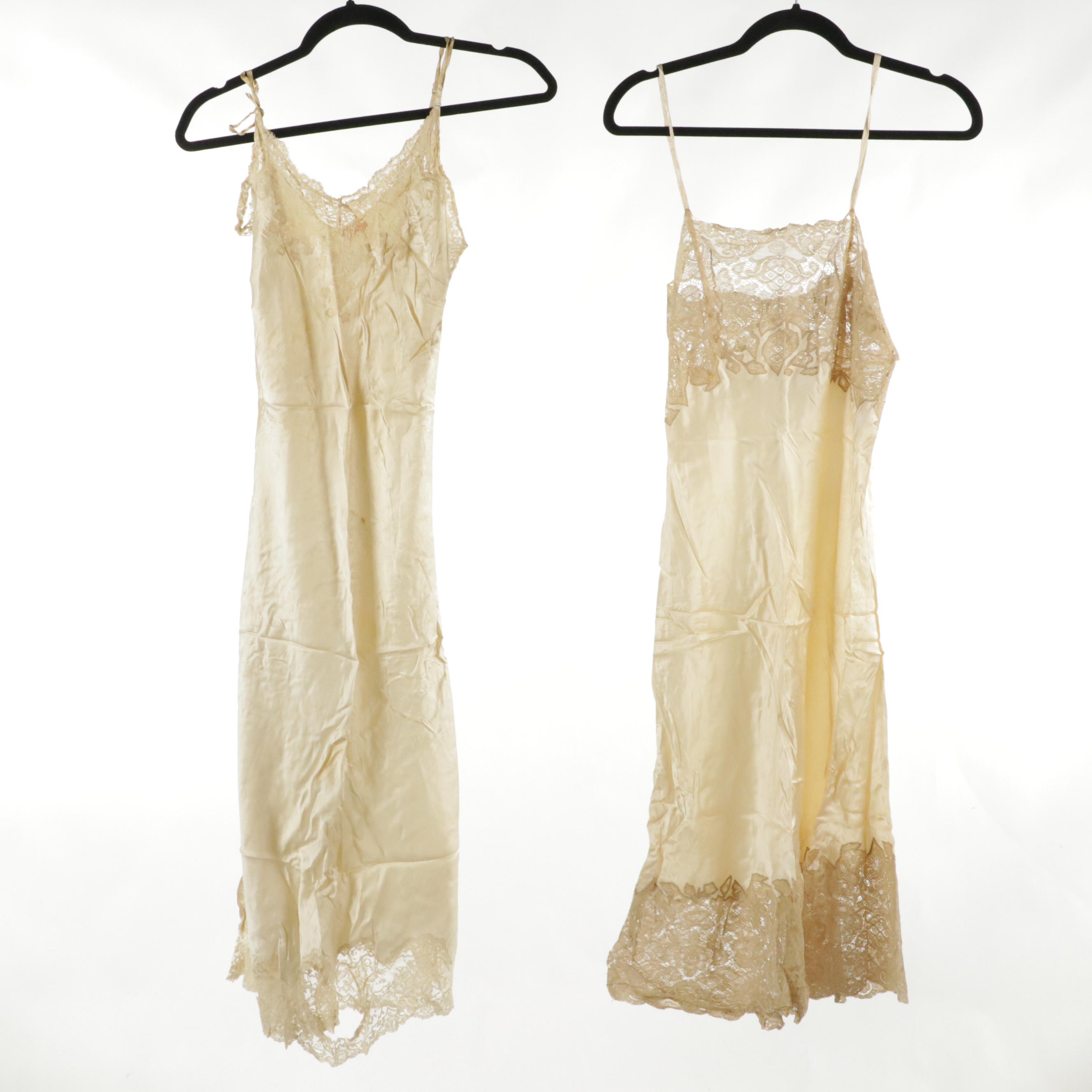 Sheer Lace Dress Set with Silk/Satin Lace Trim Slip Dresses, circa 1930