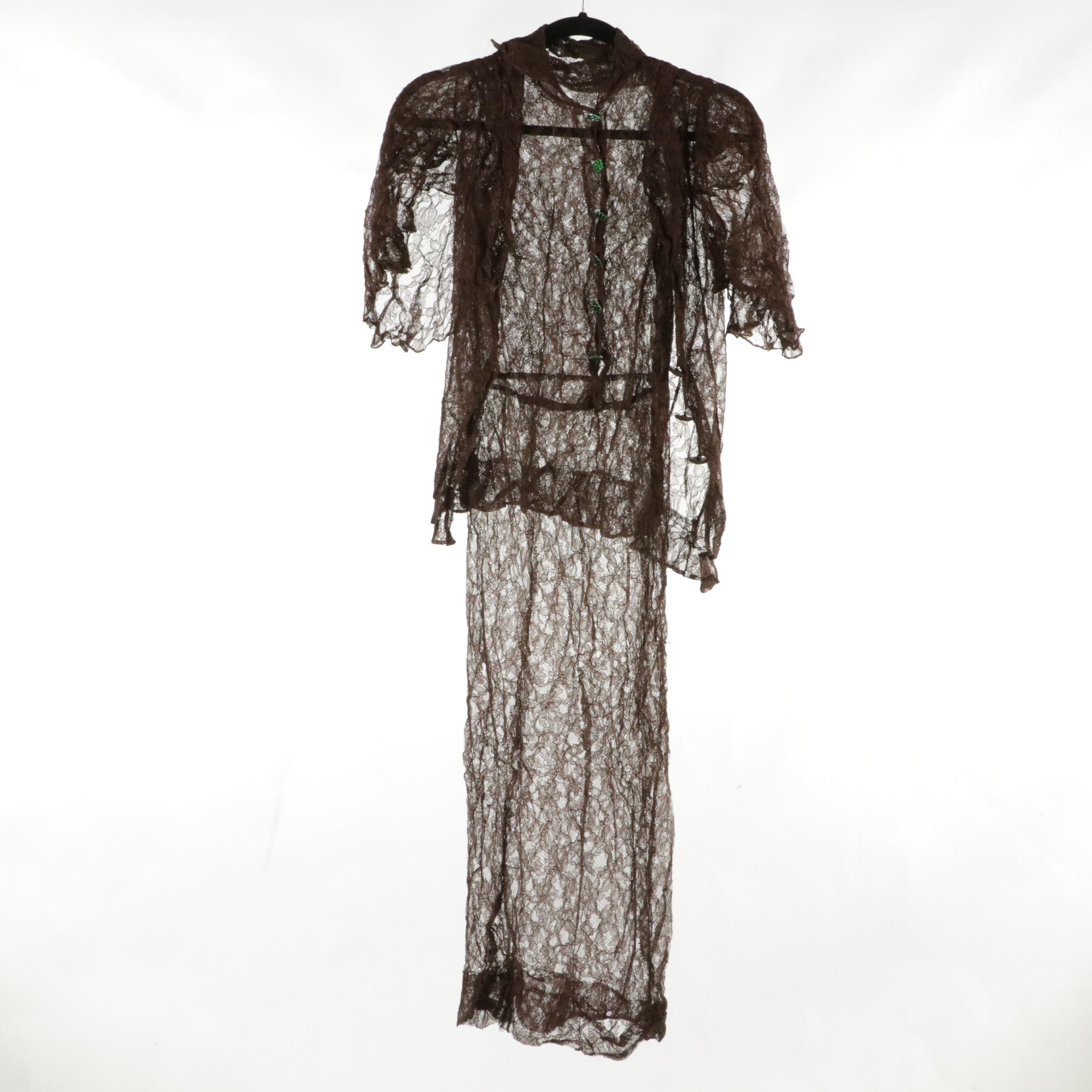 Sheer Lace Dress Set with Silk/Satin Lace Trim Slip Dresses, circa 1930