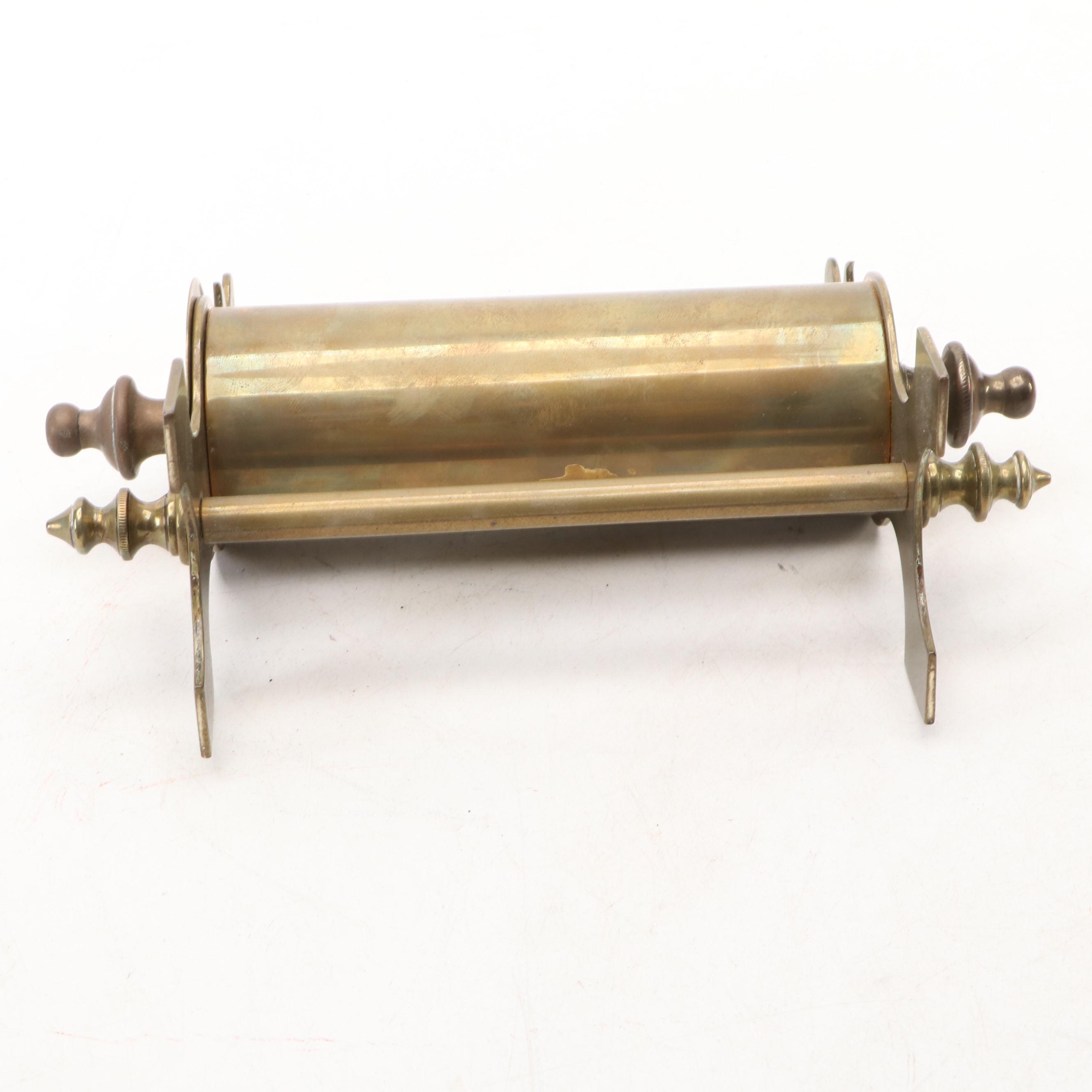 English Cylindrical Brass Coin Bank with Tole Painted Bowl