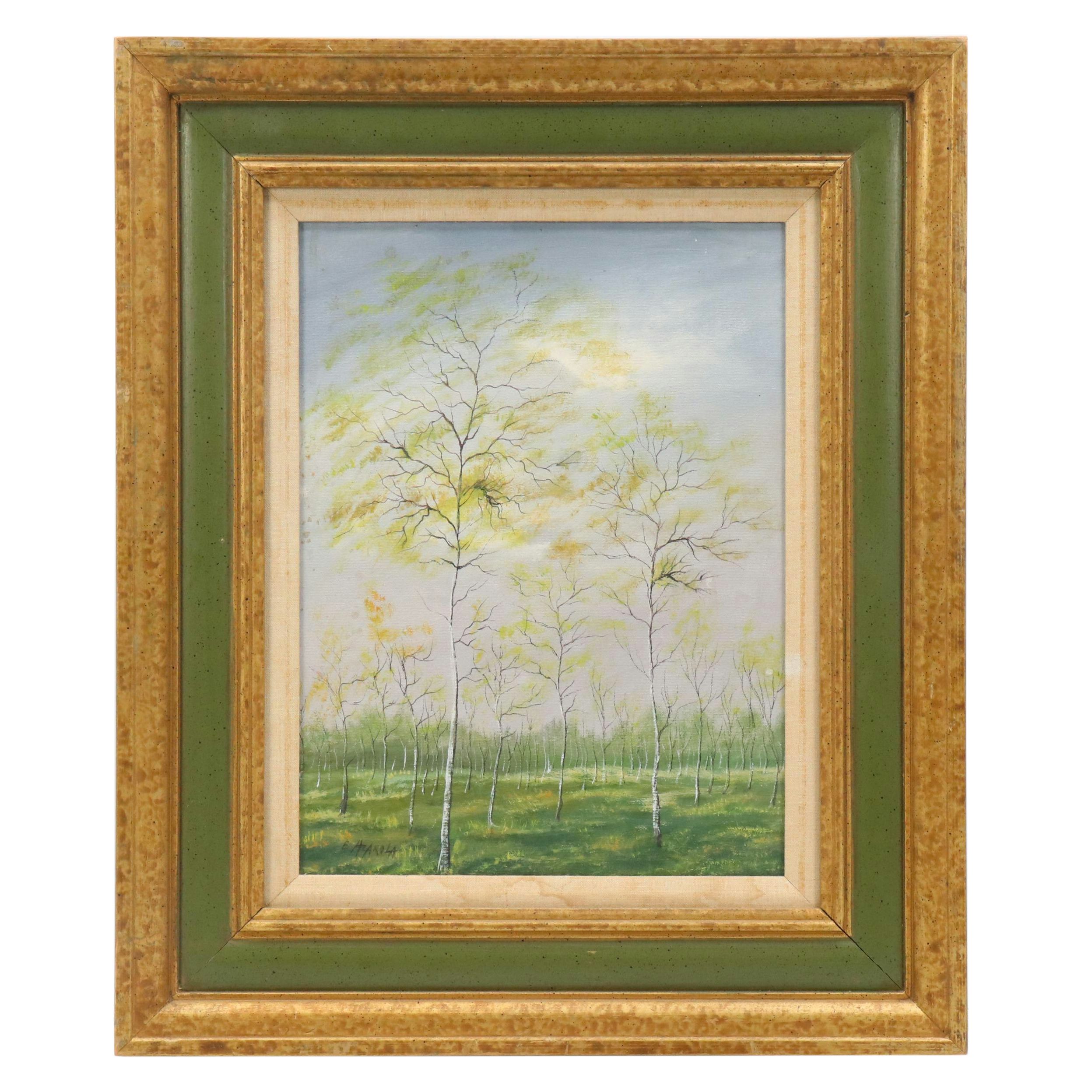 E. Azarola Landscape Oil Painting of Sparse Trees, 21st Century