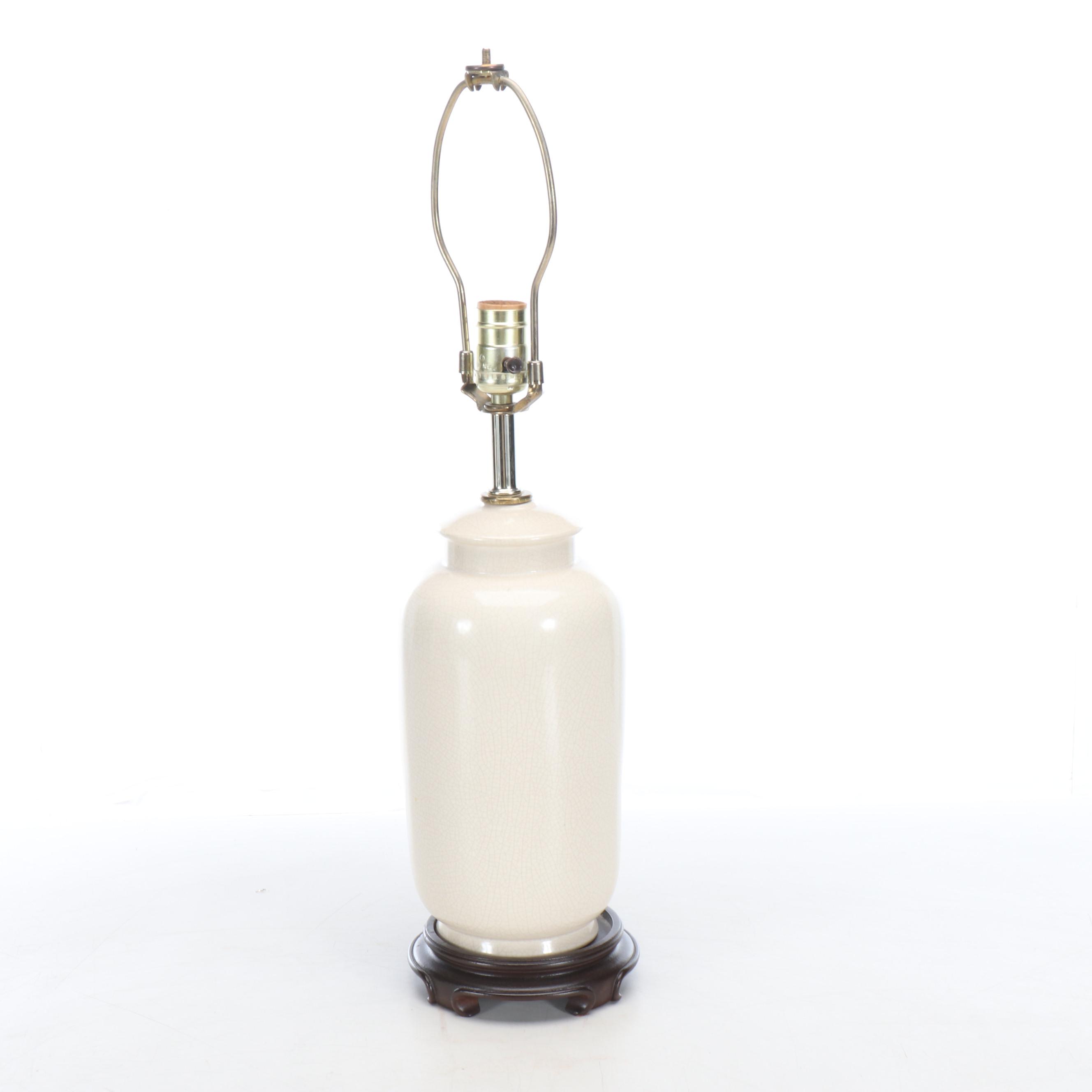 Cream Ceramic Canister Style Table Lamp with Custom Beaded Shade