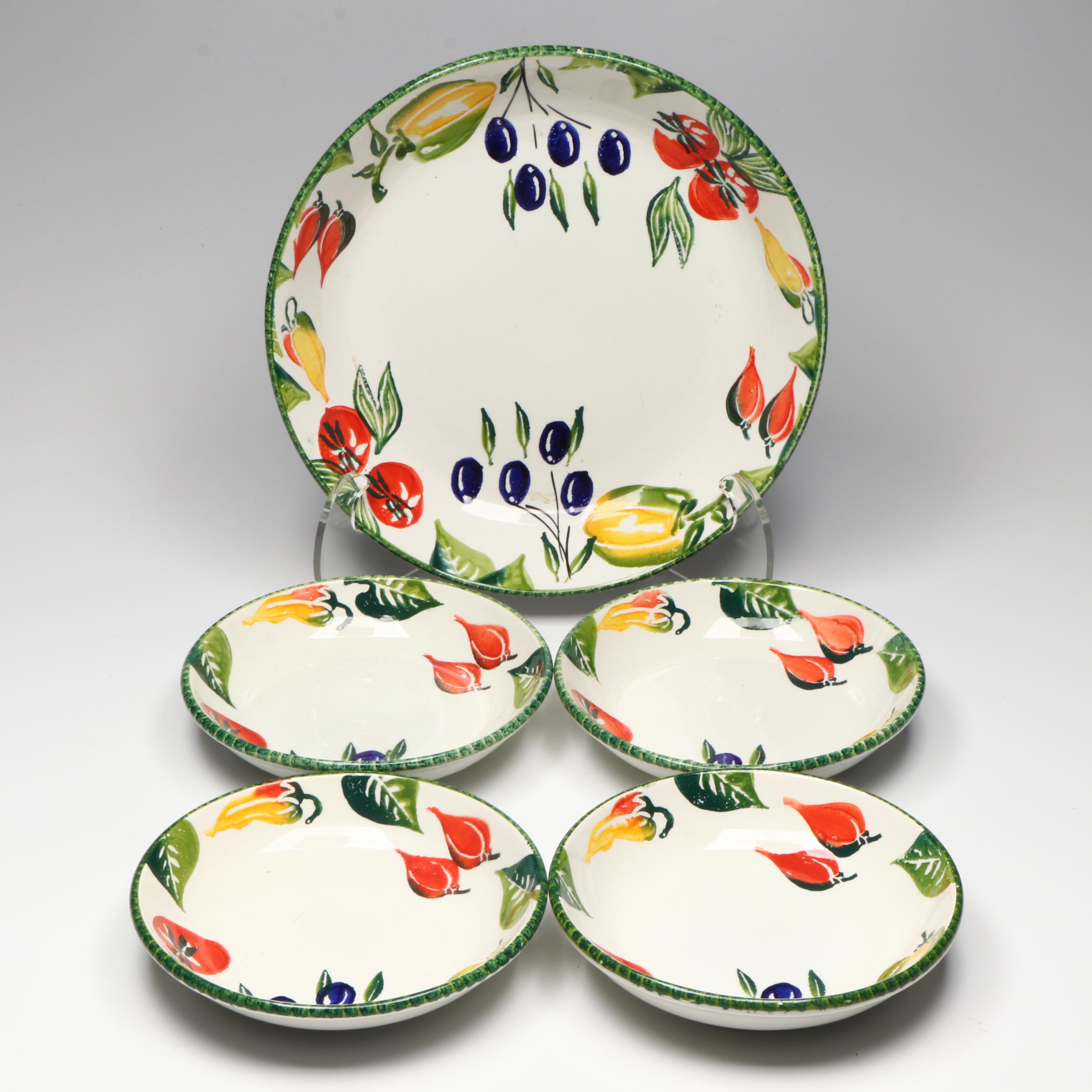 ARM Ceramica Italian Hand-Painted Pasta Serving and Individual Bowls