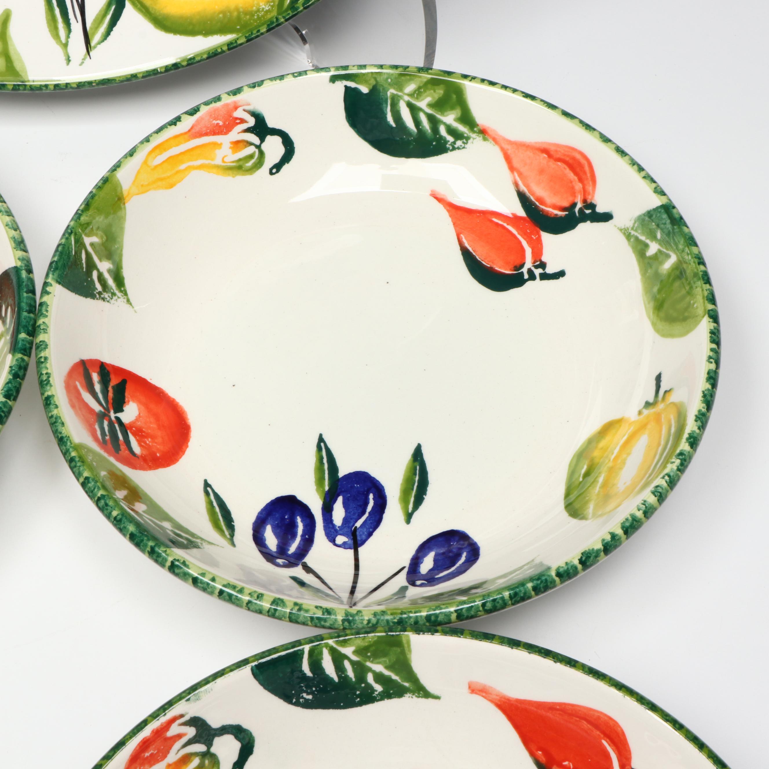 ARM Ceramica Italian Hand-Painted Pasta Serving and Individual Bowls