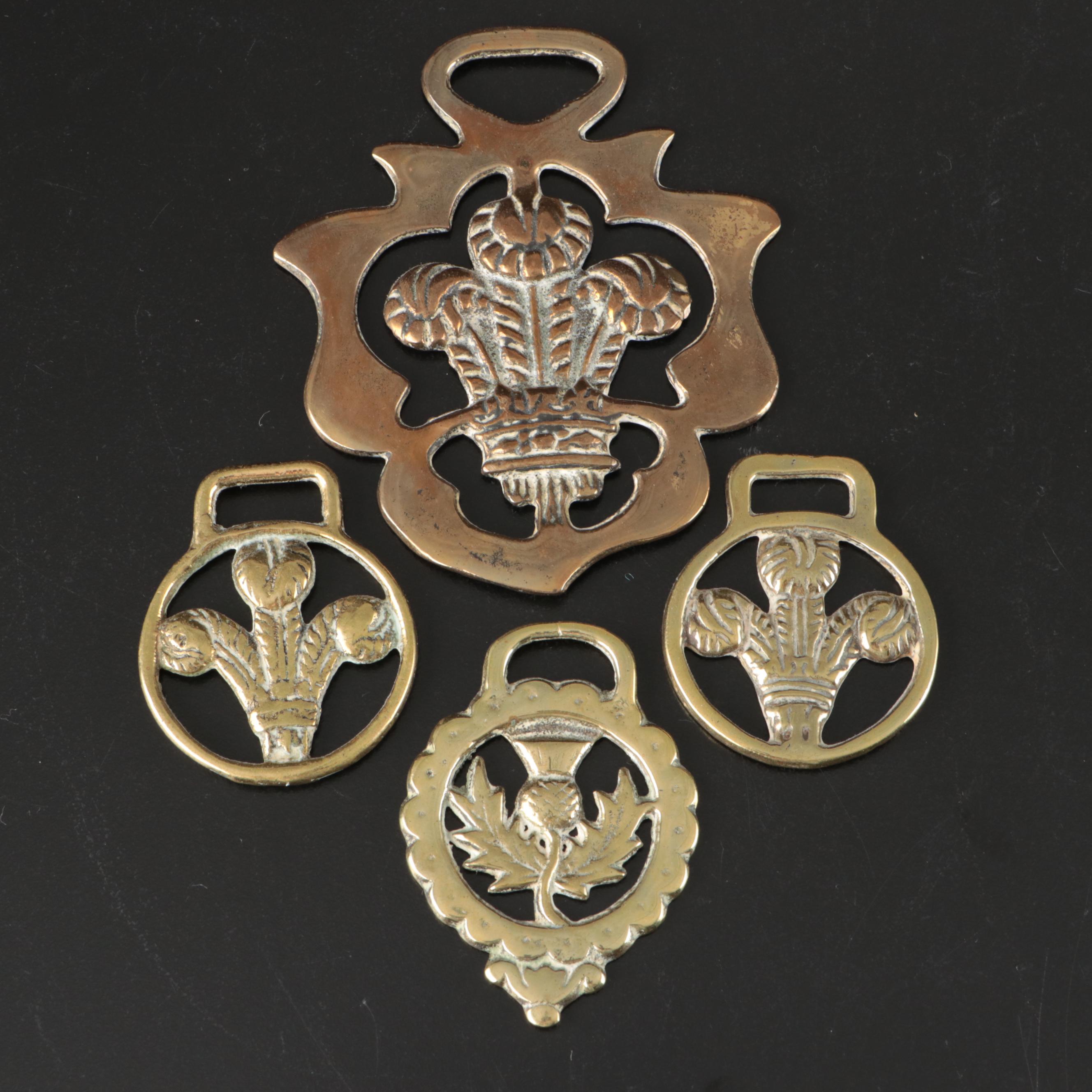 English Style Thistle and Ostrich Plume Harness Brasses