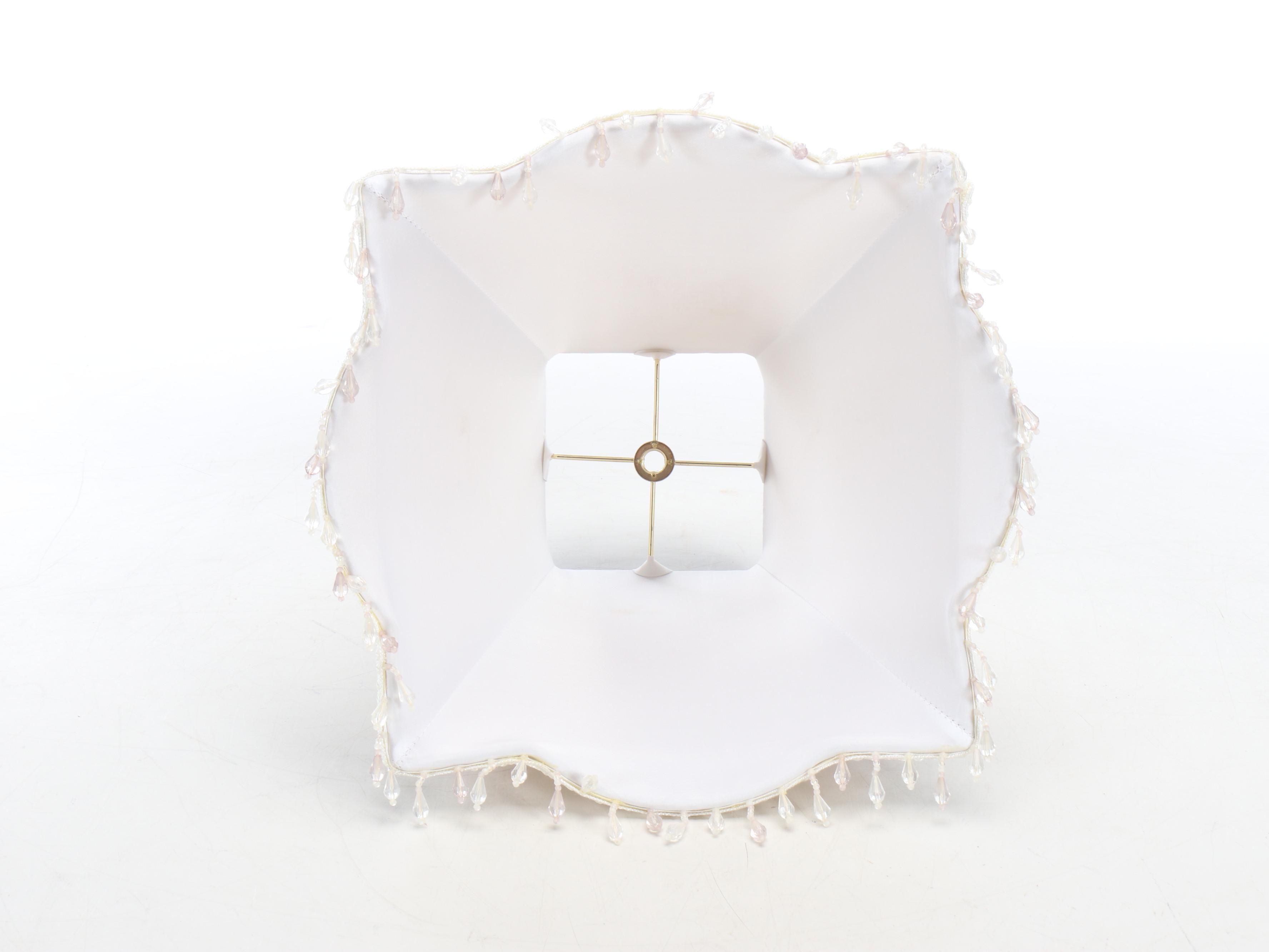 Cream Ceramic Canister Style Table Lamp with Custom Beaded Shade