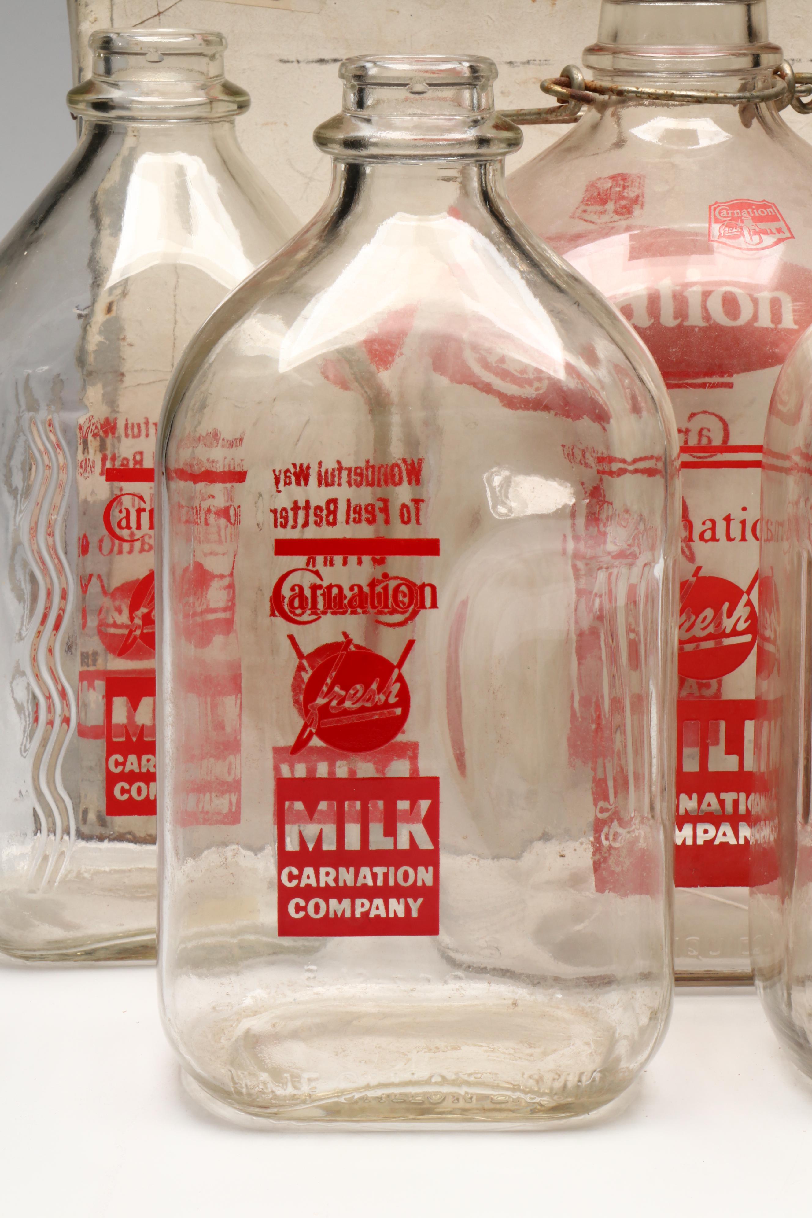 Carnation Dairy Delivery Cooler with Bottles, Mid-20th Century