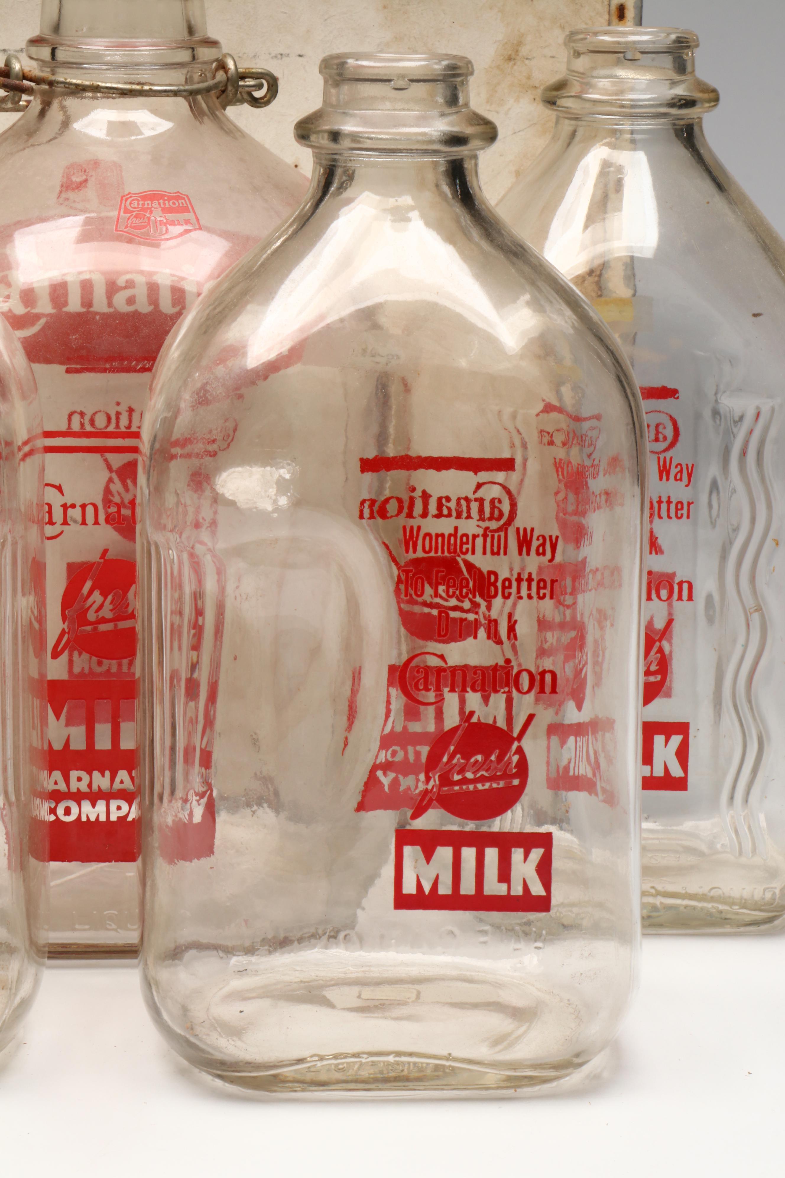 Carnation Dairy Delivery Cooler with Bottles, Mid-20th Century