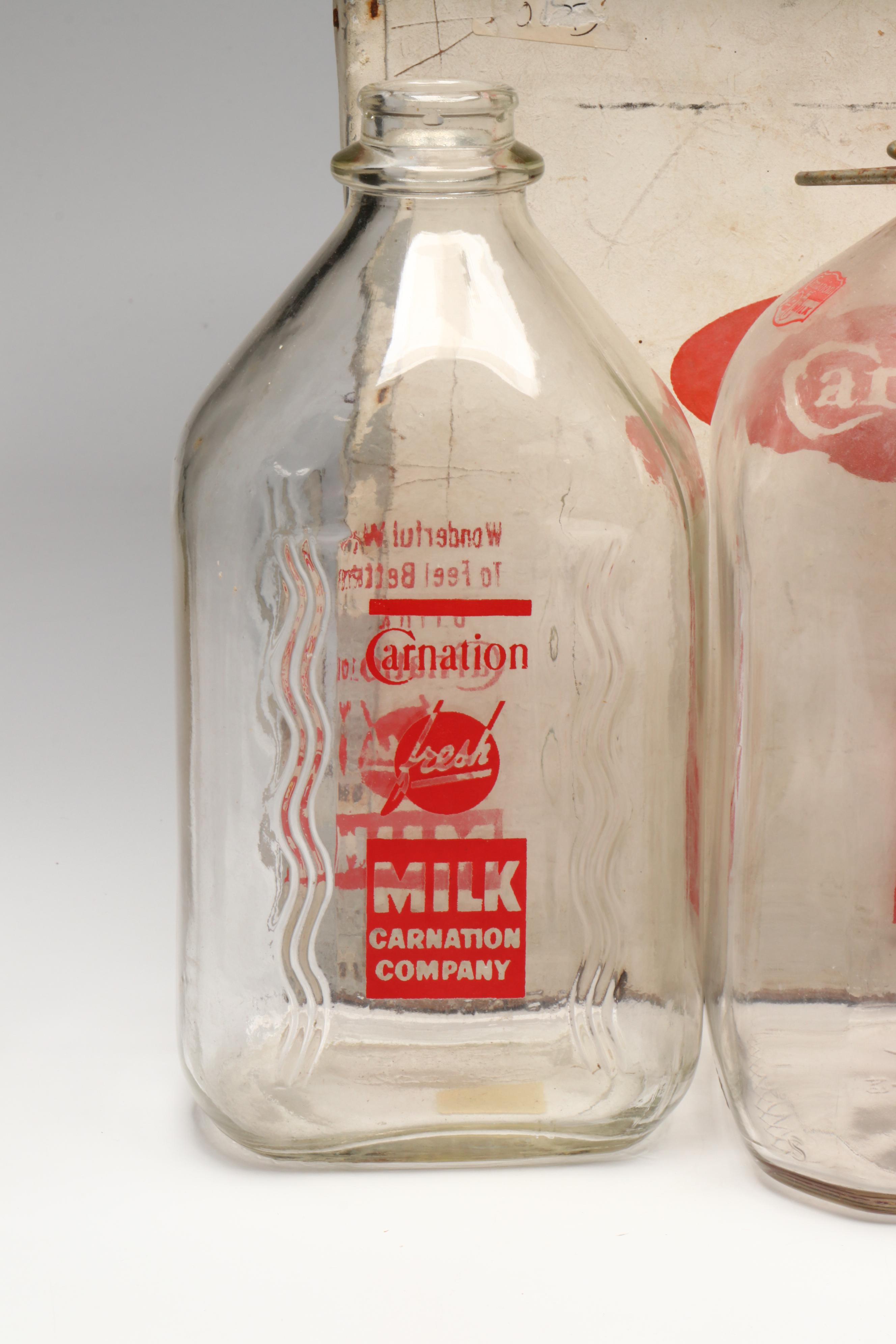 Carnation Dairy Delivery Cooler with Bottles, Mid-20th Century