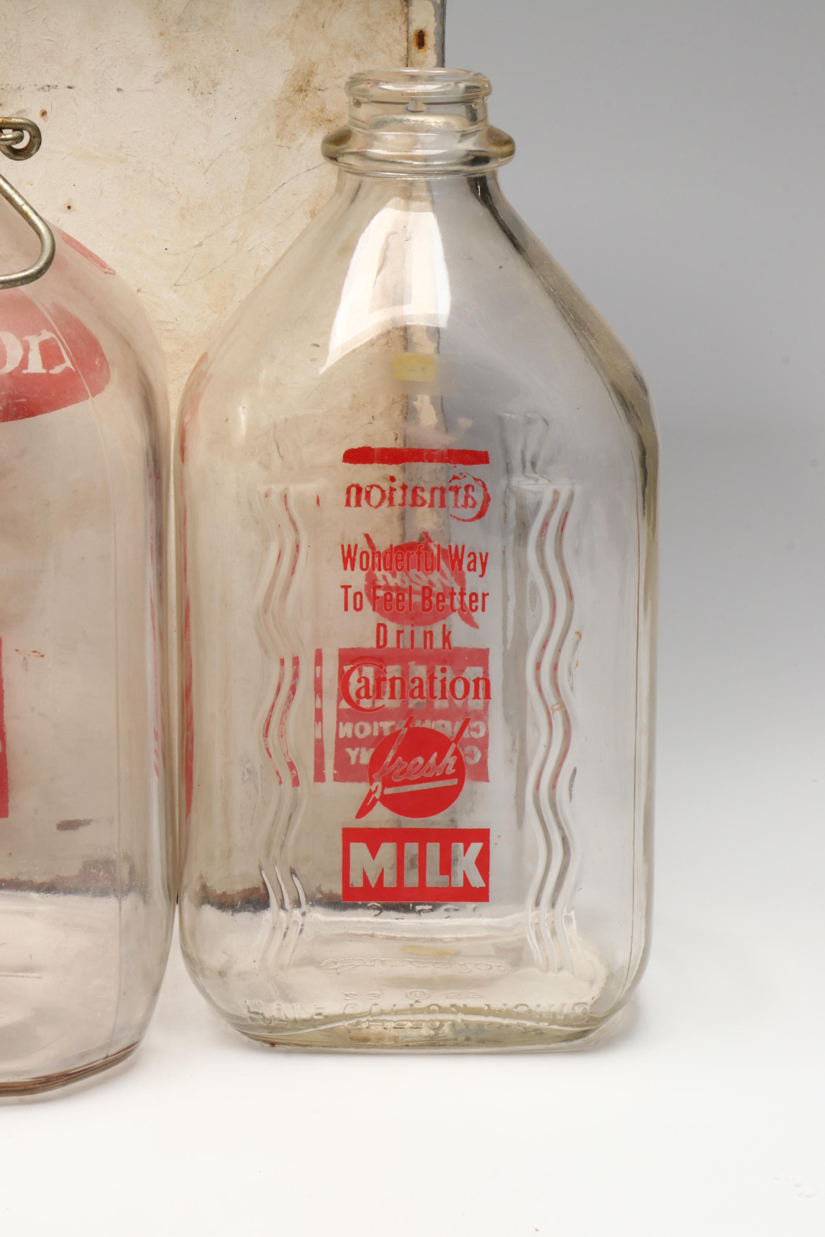 Carnation Dairy Delivery Cooler with Bottles, Mid-20th Century