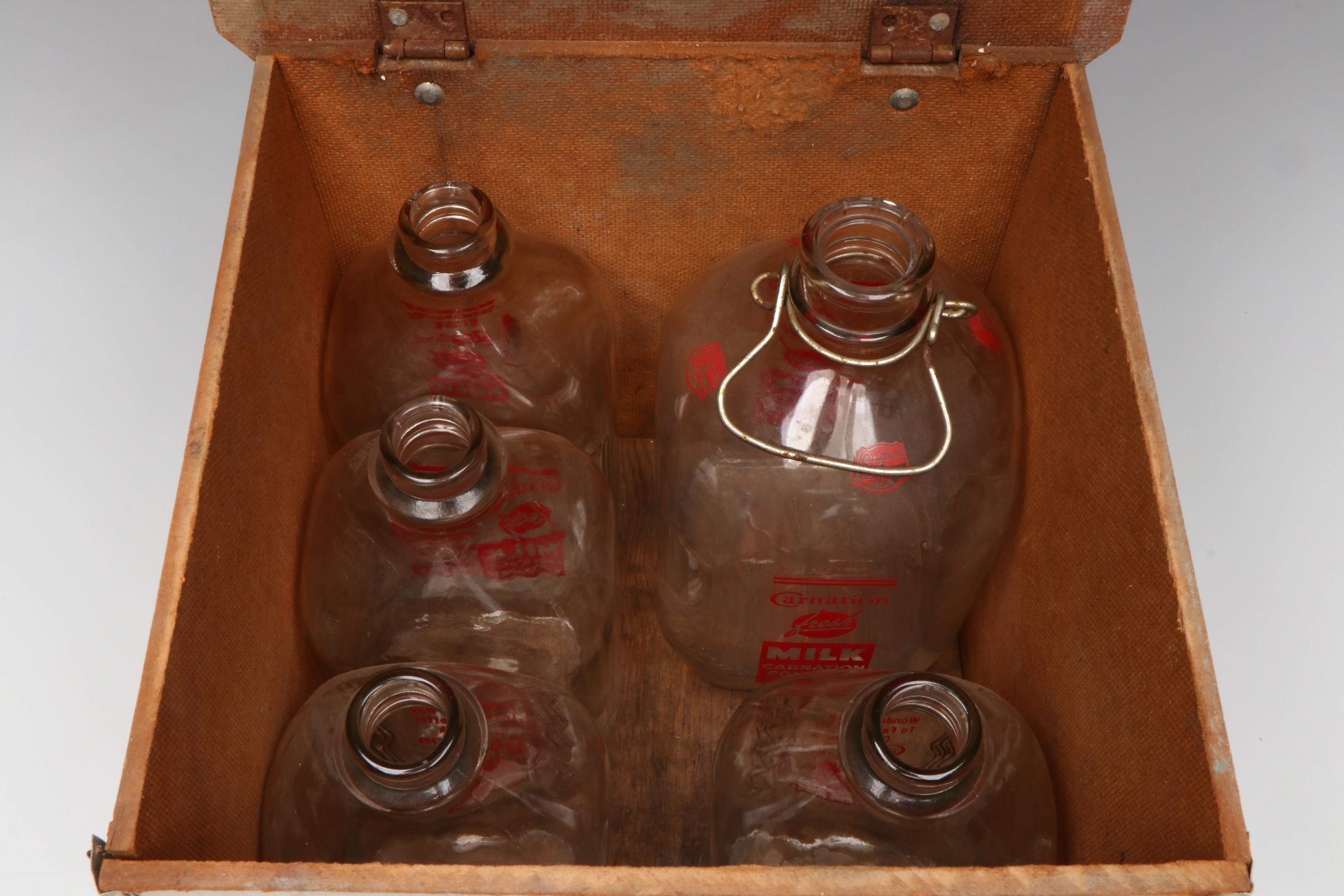 Carnation Dairy Delivery Cooler with Bottles, Mid-20th Century