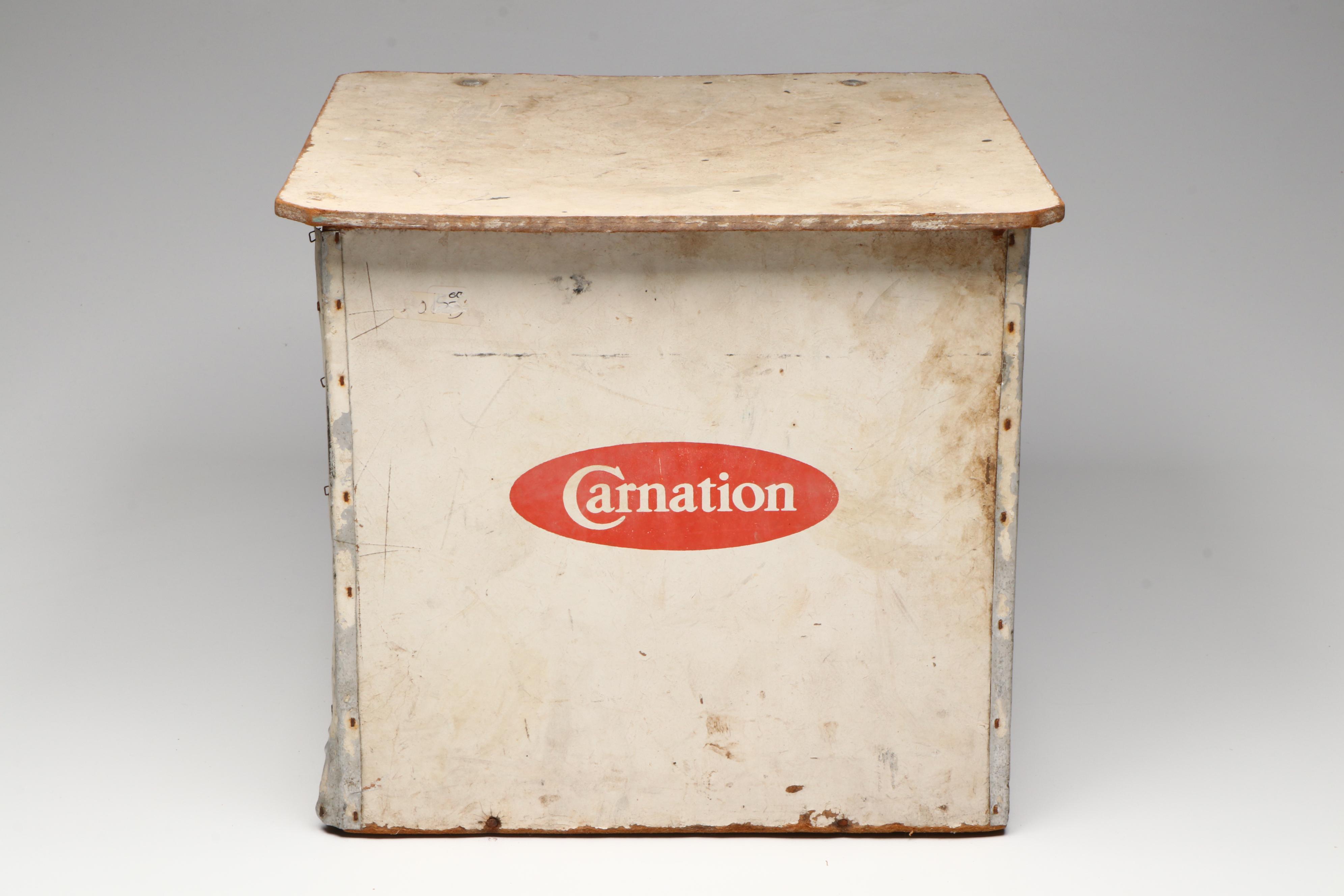 Carnation Dairy Delivery Cooler with Bottles, Mid-20th Century