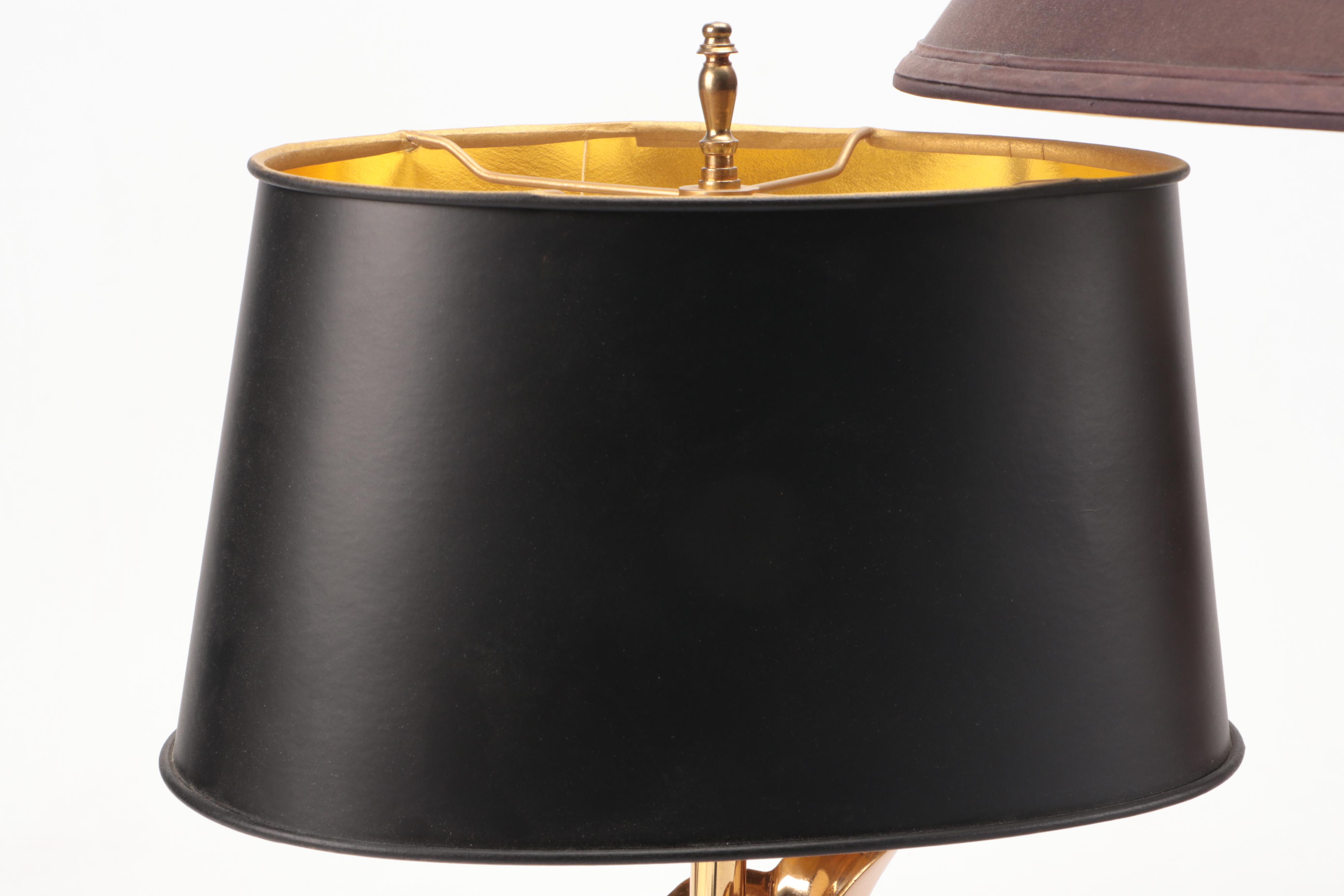Kordenbrock Interiors Neoclassical Brass & Leather Lamp, Brass Cornucopia Lamp