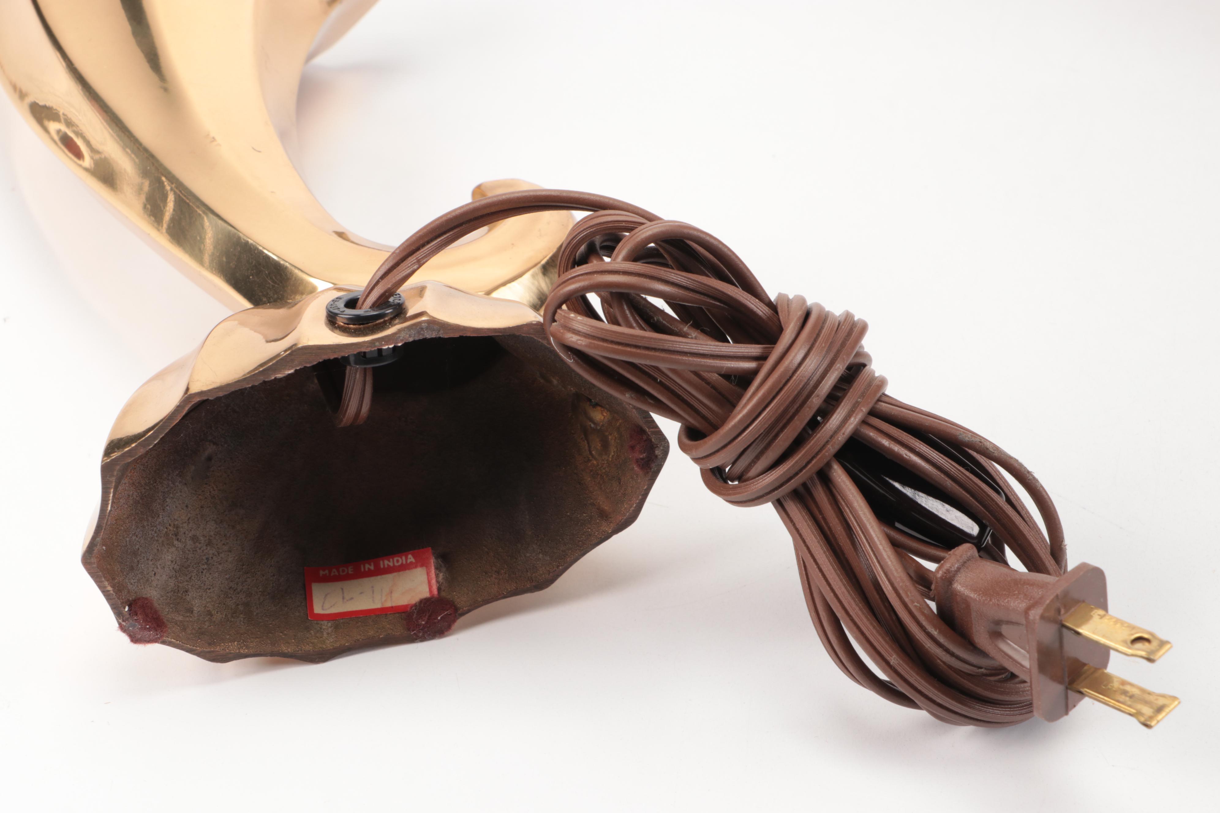 Kordenbrock Interiors Neoclassical Brass & Leather Lamp, Brass Cornucopia Lamp