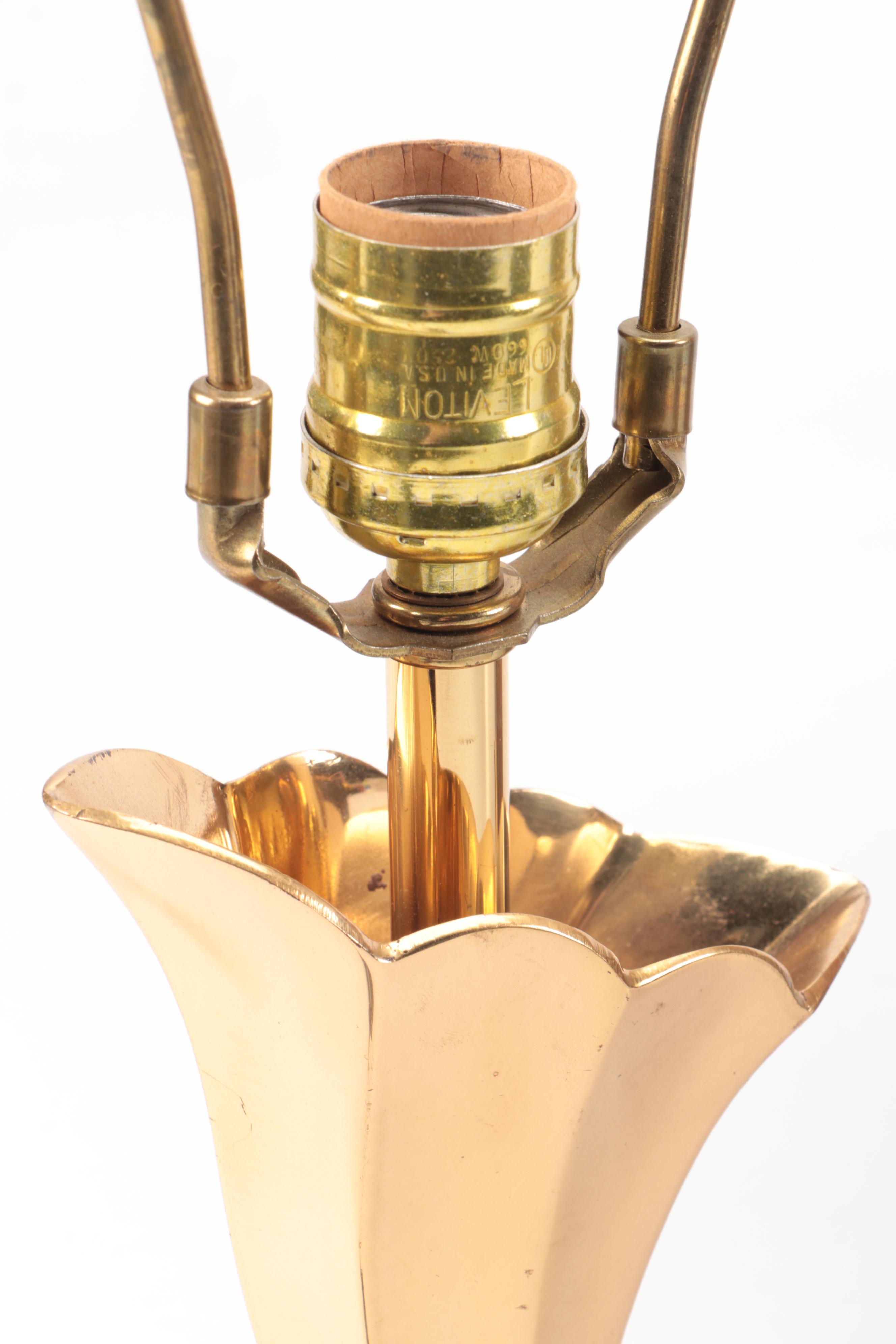 Kordenbrock Interiors Neoclassical Brass & Leather Lamp, Brass Cornucopia Lamp