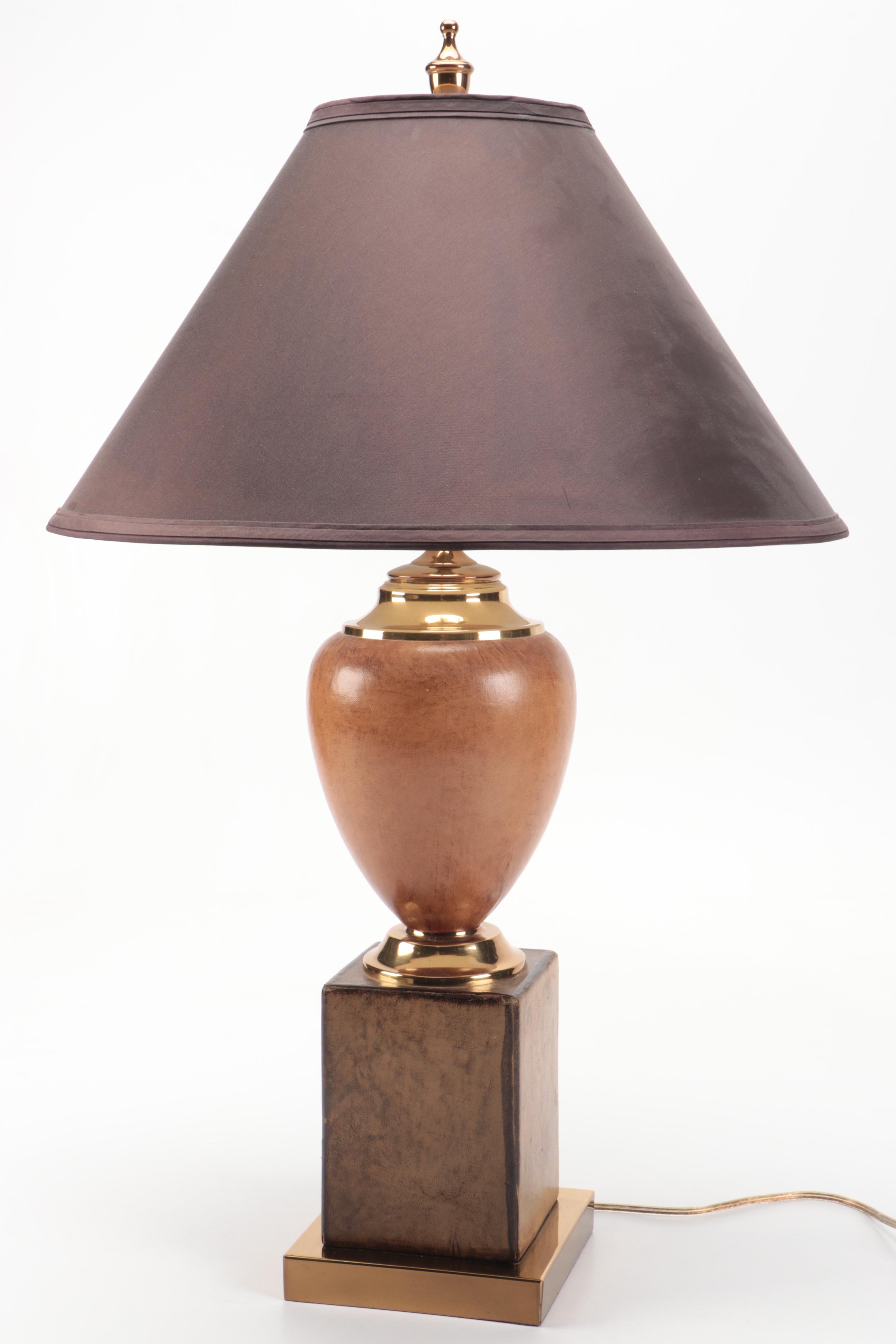 Kordenbrock Interiors Neoclassical Brass & Leather Lamp, Brass Cornucopia Lamp
