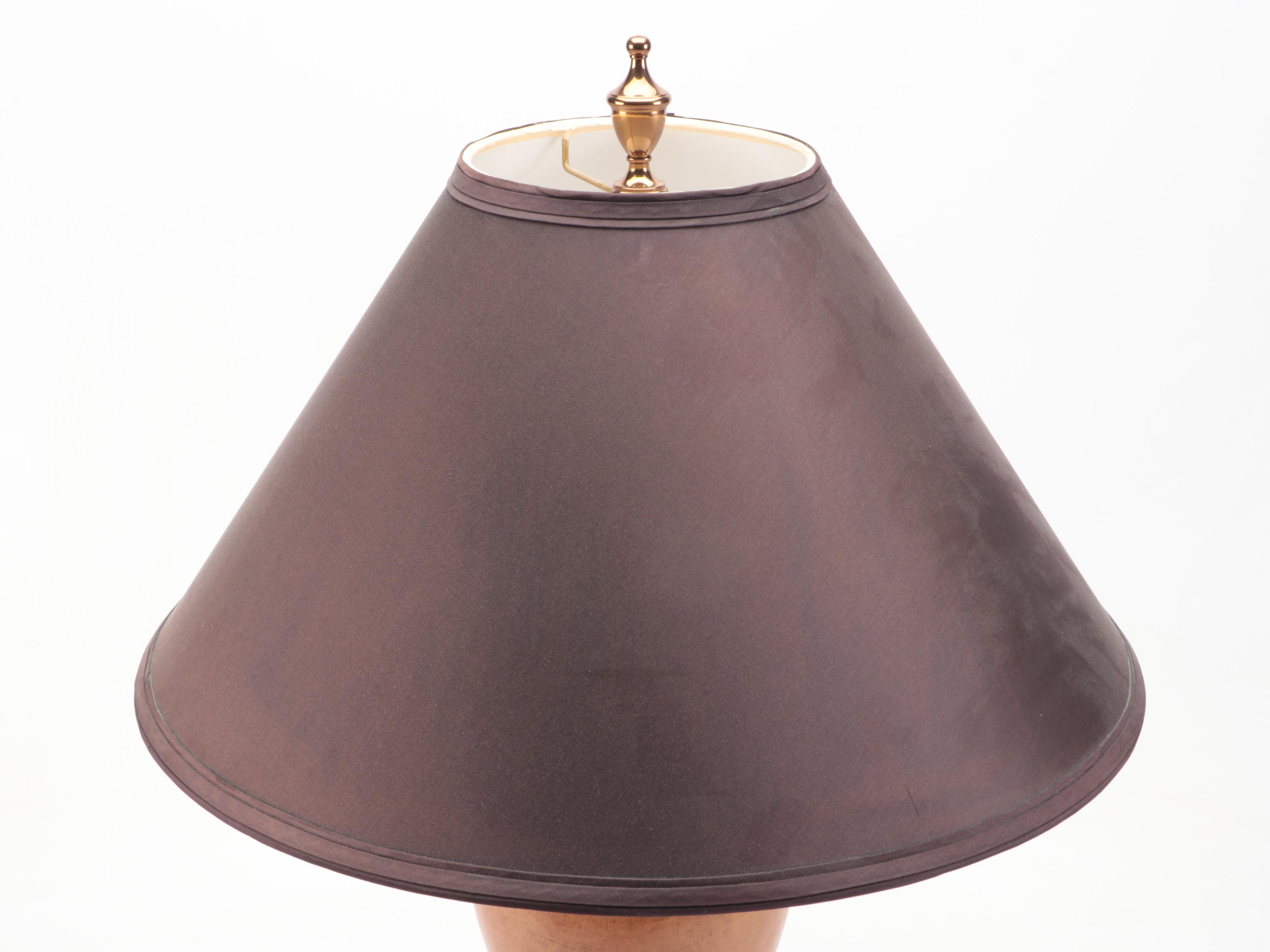 Kordenbrock Interiors Neoclassical Brass & Leather Lamp, Brass Cornucopia Lamp