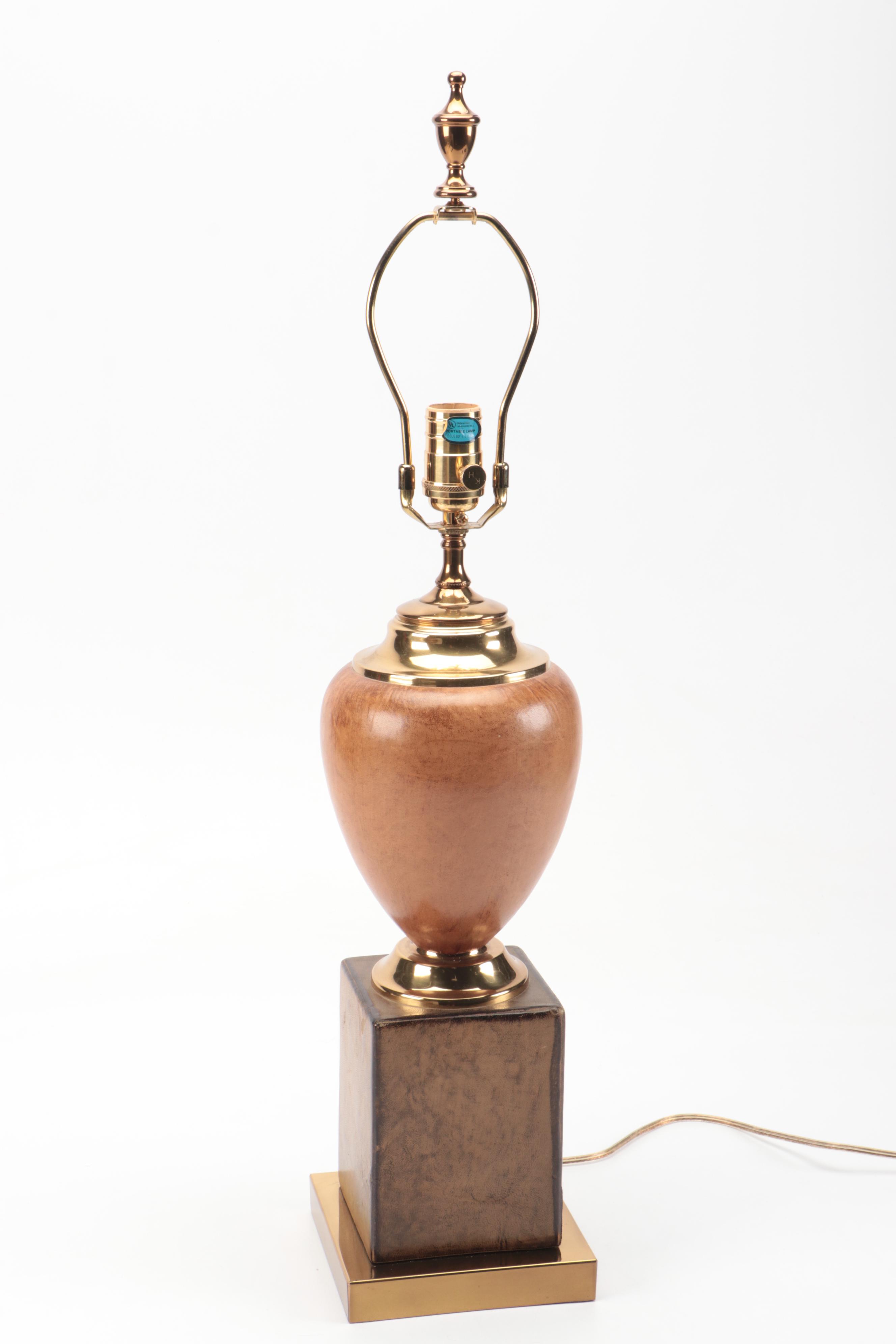 Kordenbrock Interiors Neoclassical Brass & Leather Lamp, Brass Cornucopia Lamp