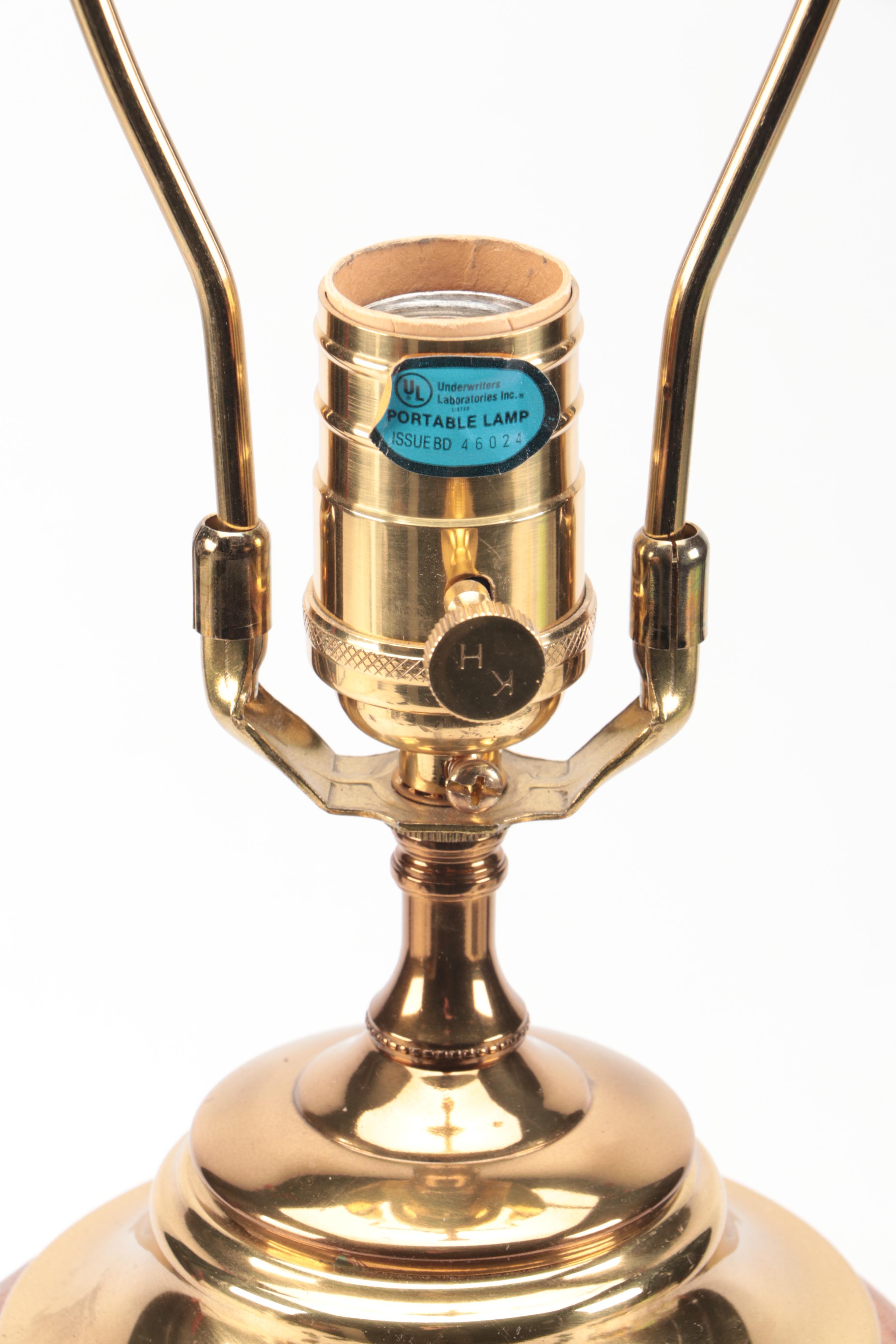 Kordenbrock Interiors Neoclassical Brass & Leather Lamp, Brass Cornucopia Lamp