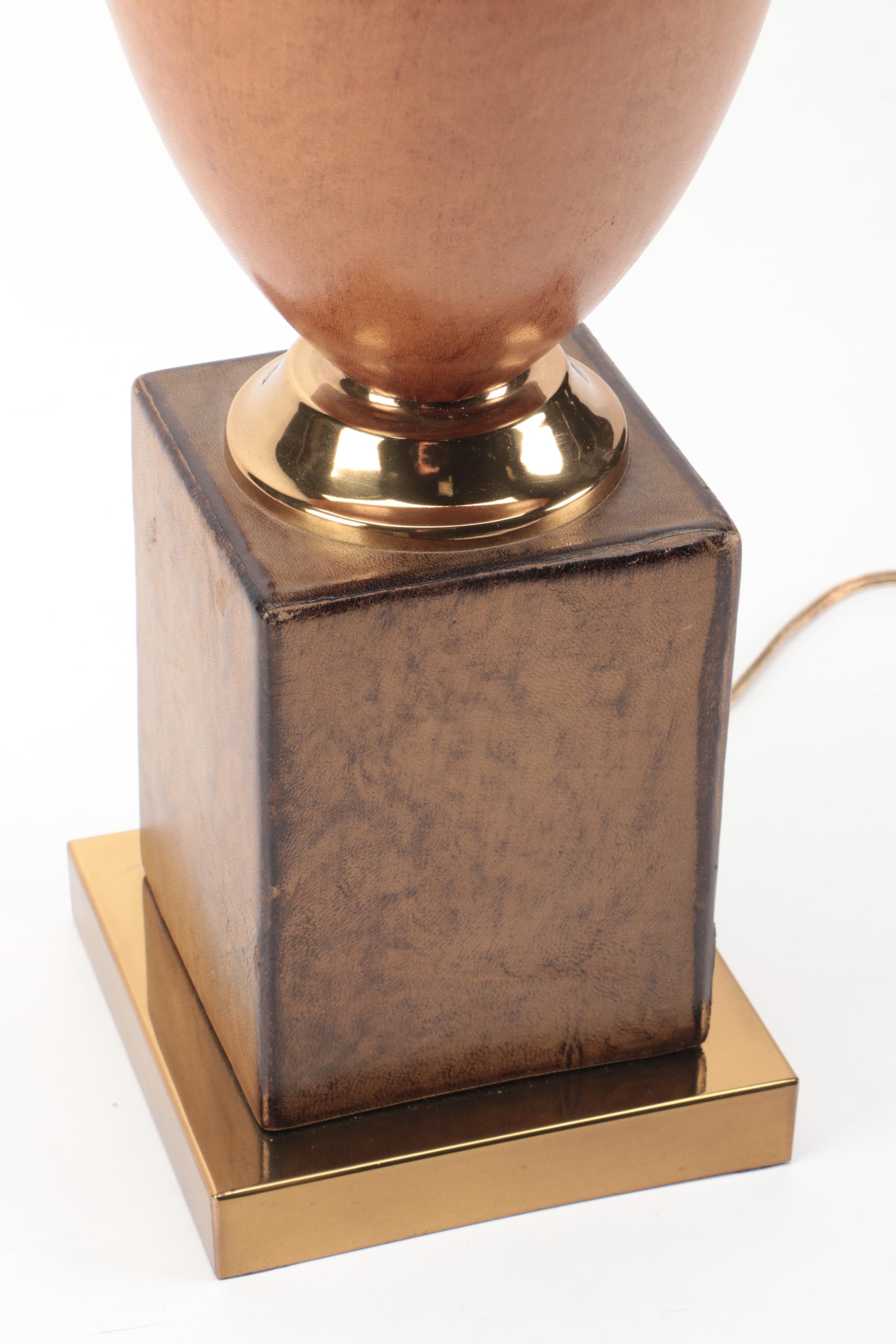 Kordenbrock Interiors Neoclassical Brass & Leather Lamp, Brass Cornucopia Lamp