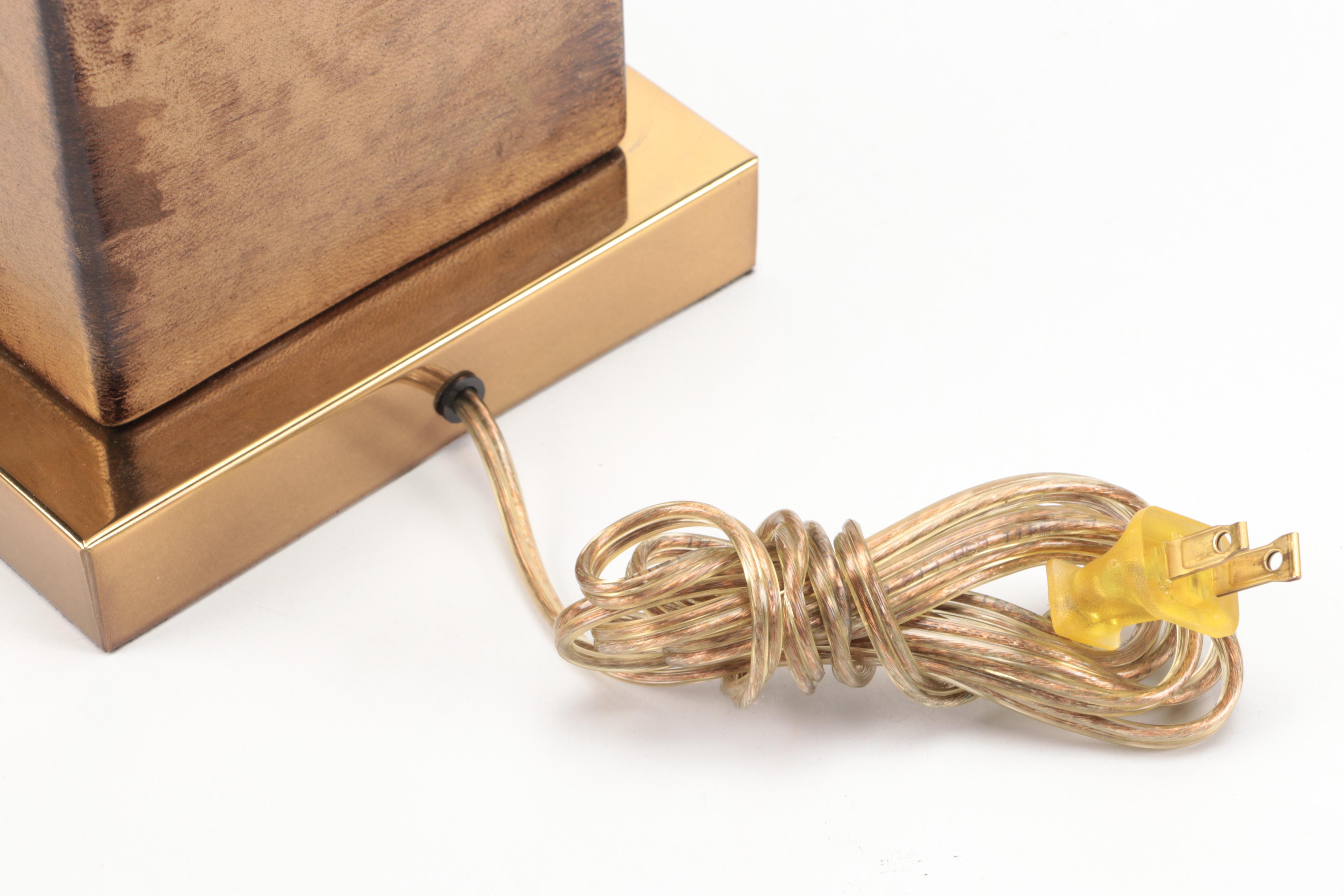 Kordenbrock Interiors Neoclassical Brass & Leather Lamp, Brass Cornucopia Lamp