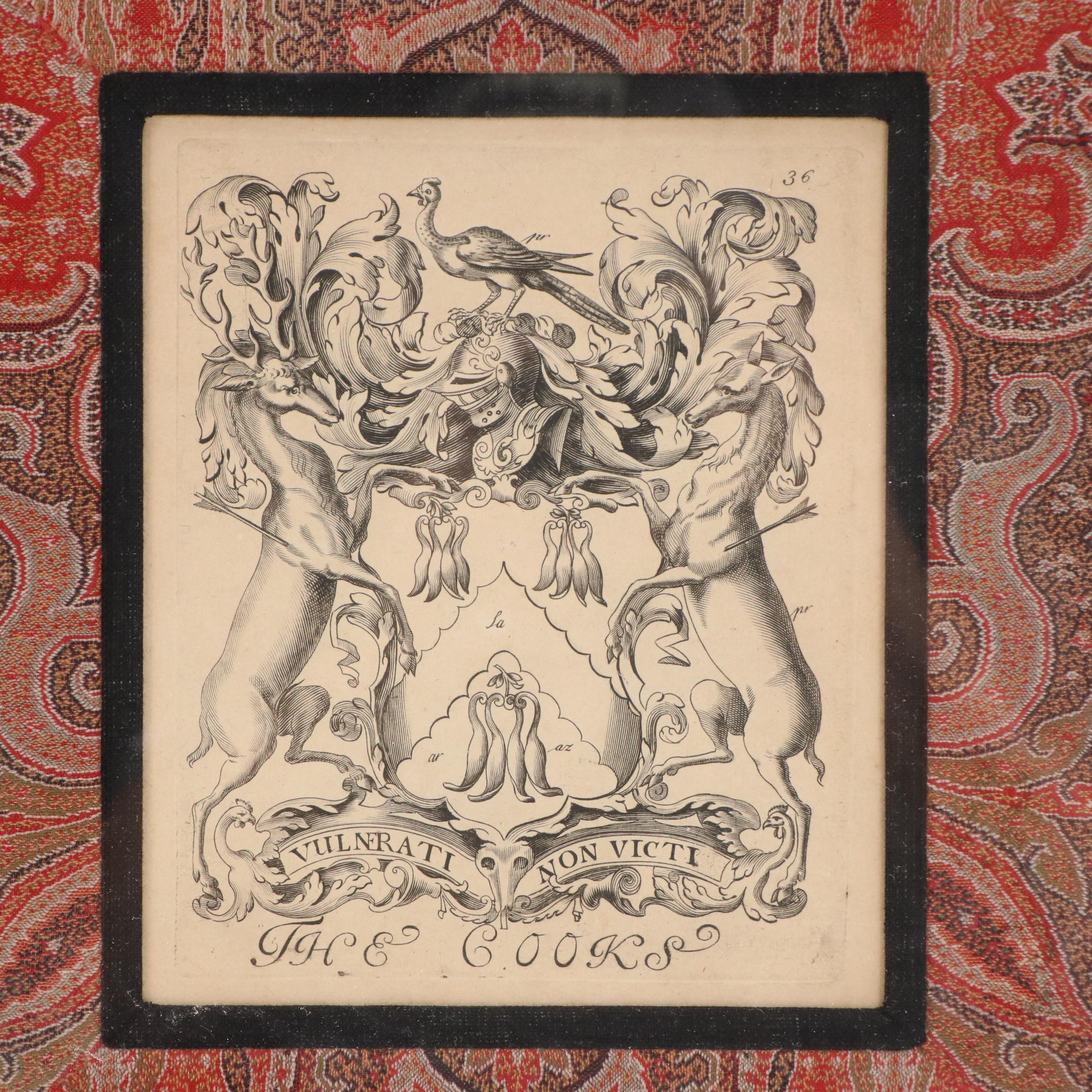 London School Engravings with Heraldic Coat of Arms "The Cooks" and Other