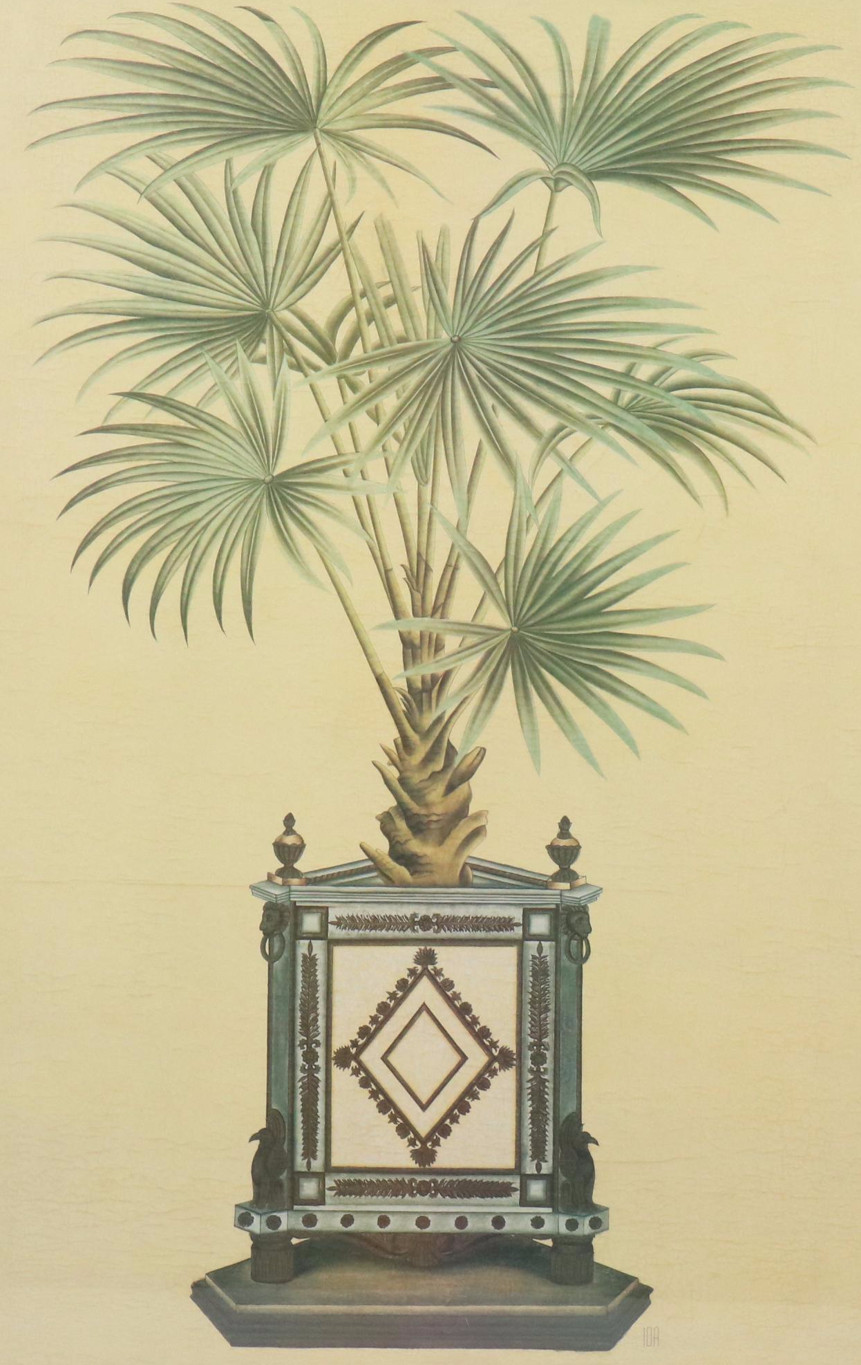Offset Lithograph Diptych of Palm Trees in Ornate Pots, 21st Century