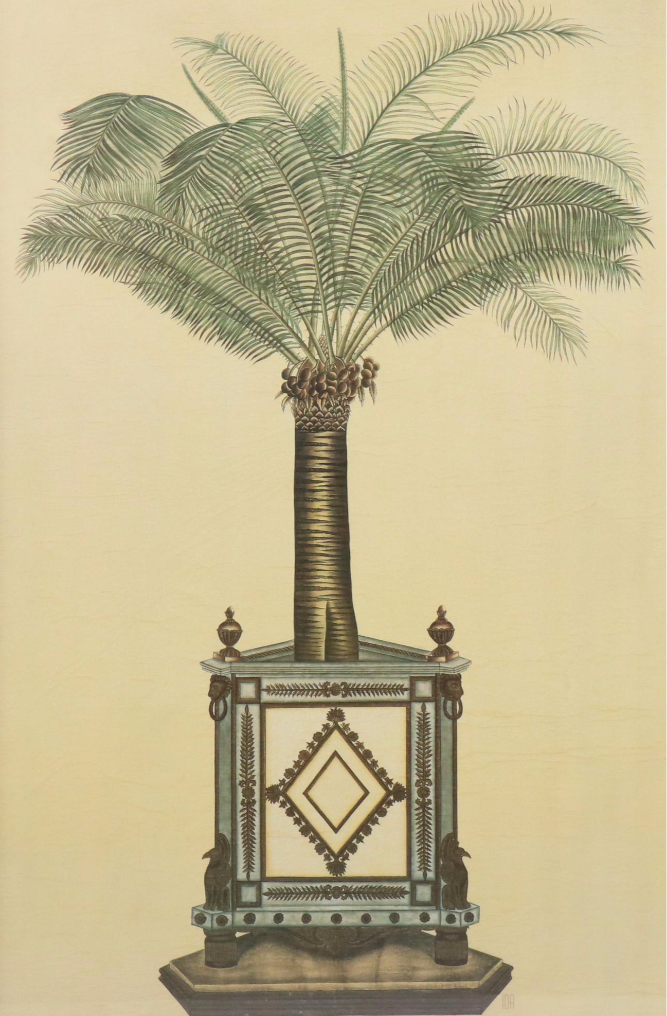 Offset Lithograph Diptych of Palm Trees in Ornate Pots, 21st Century