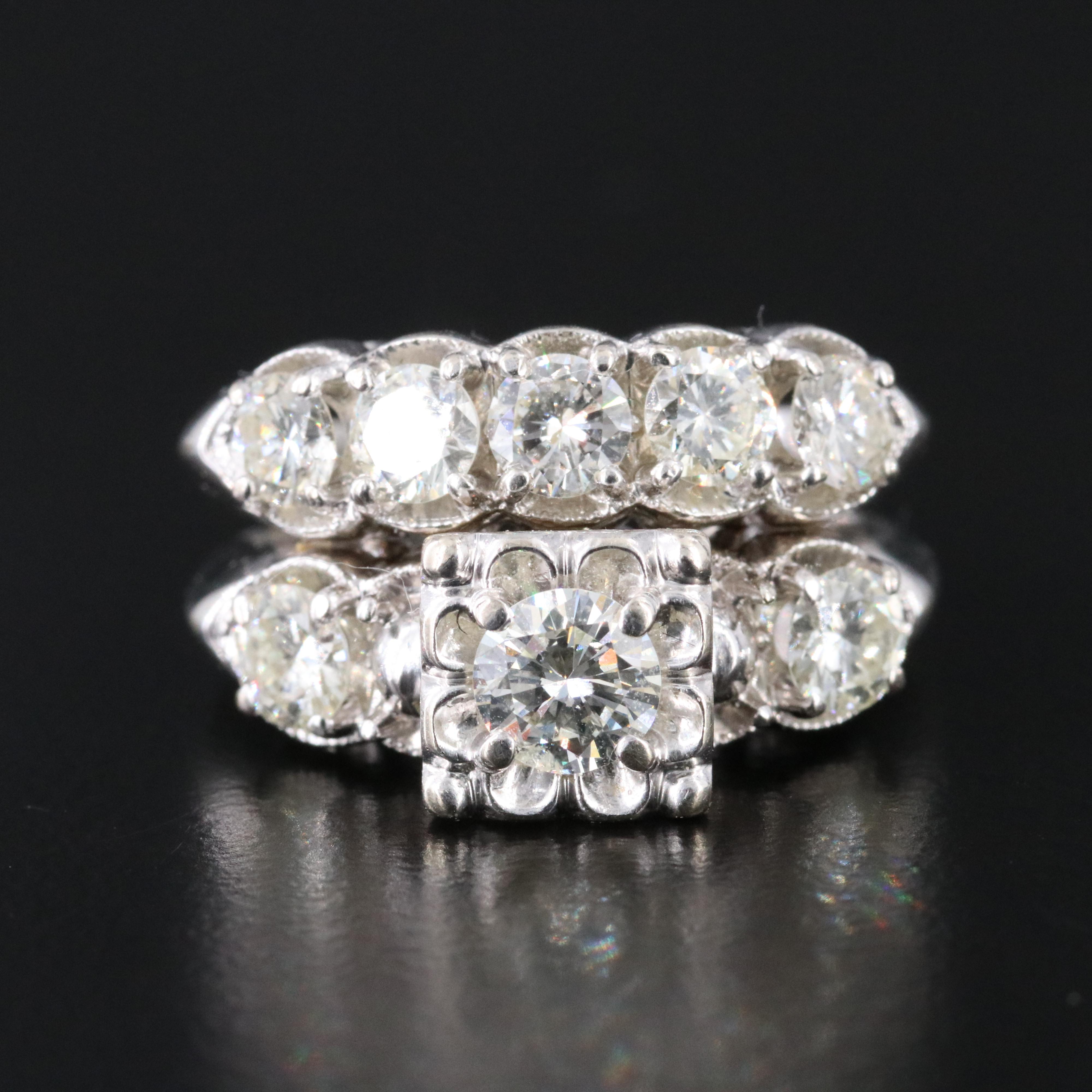 Vintage 14K 1.82 CTW Diamond Soldered Ring Set