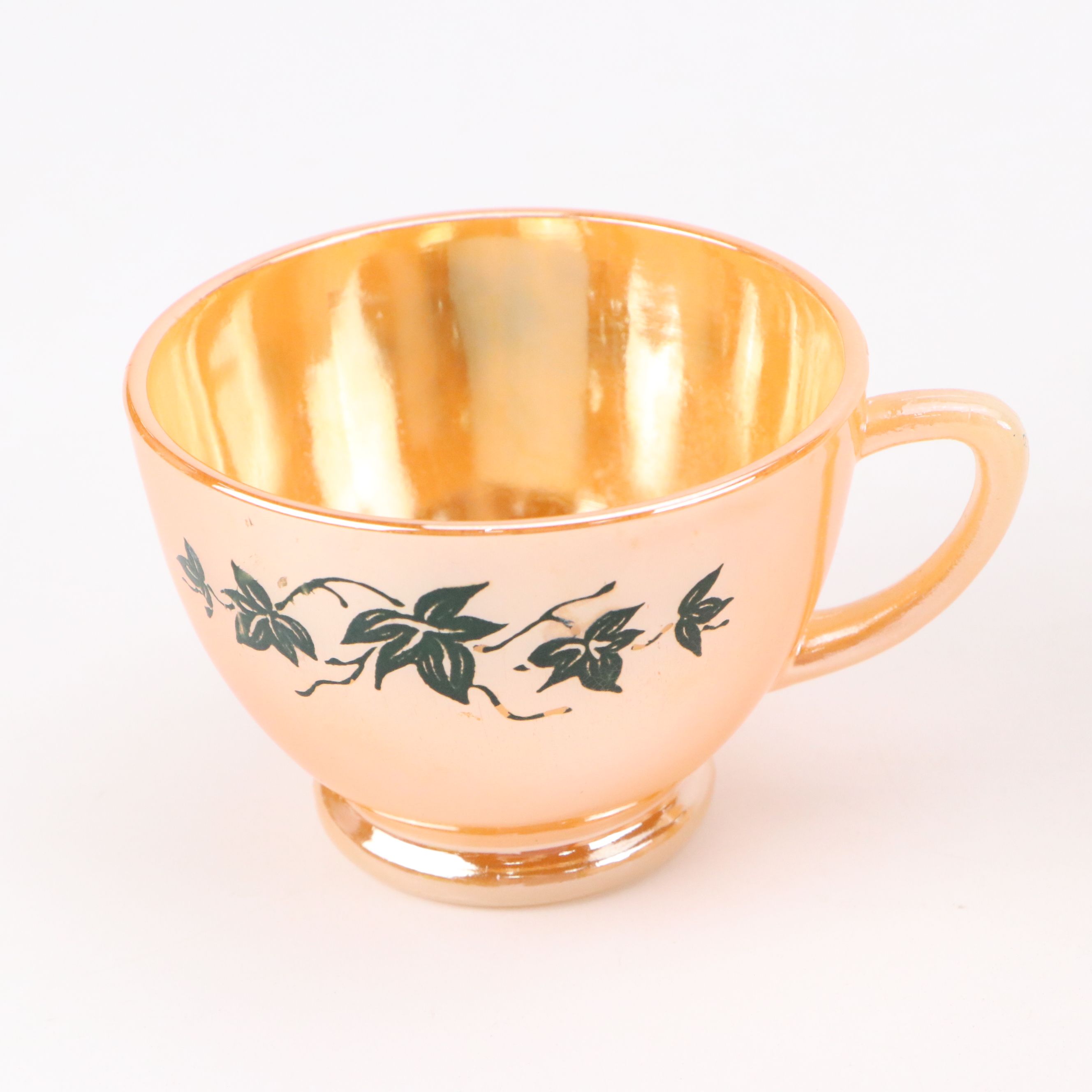 Anchor Hocking Fire King "Peach Luster" Ivy Glass Punch Bowl and Cups with Plate