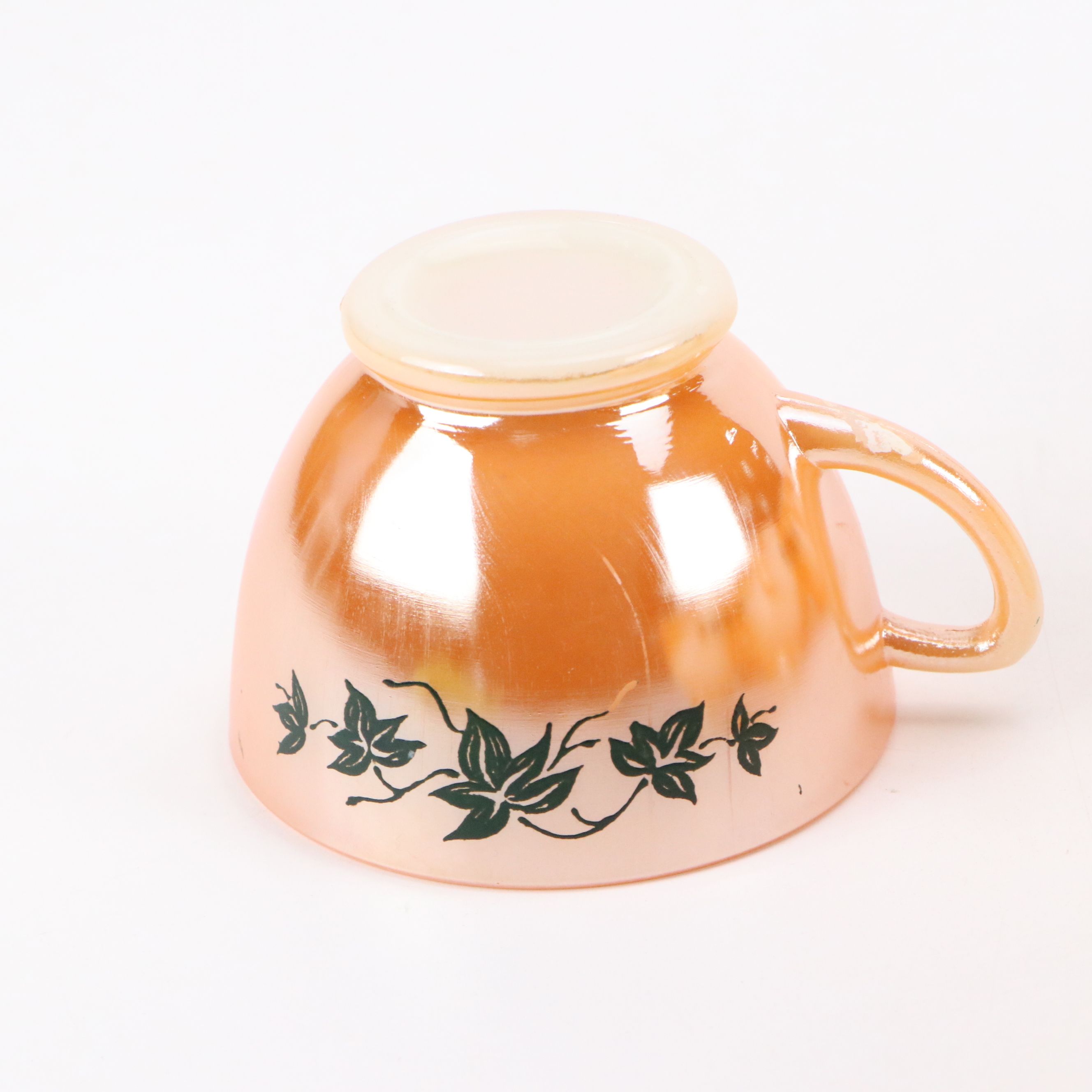 Anchor Hocking Fire King "Peach Luster" Ivy Glass Punch Bowl and Cups with Plate